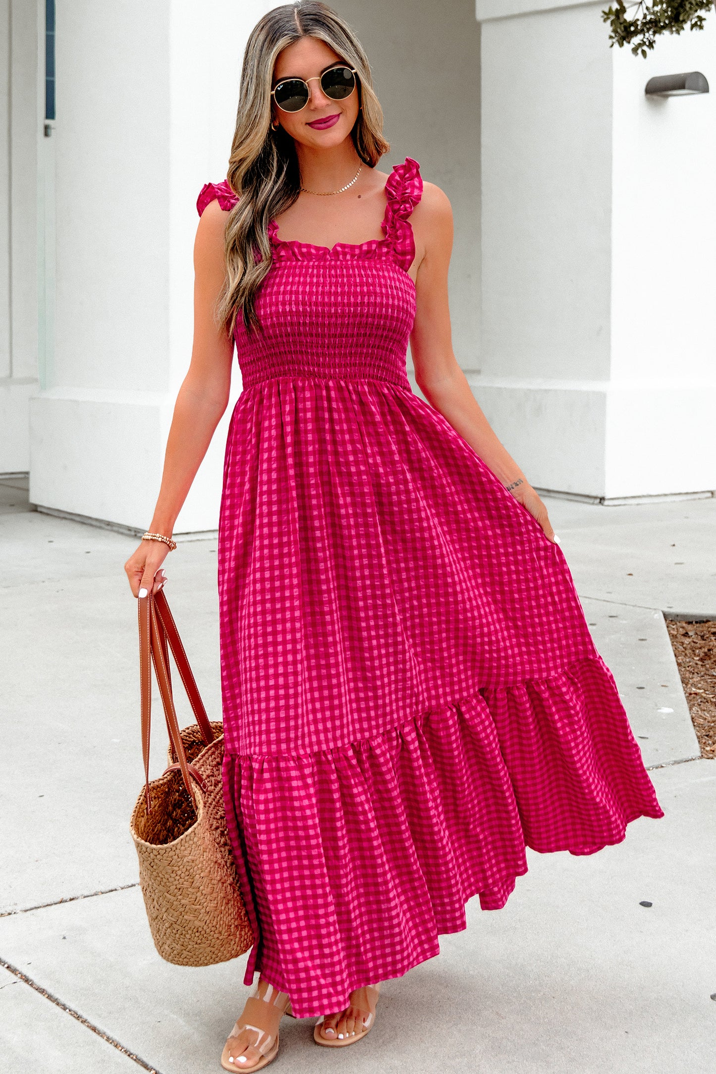 Red Plaid Maxi Dress