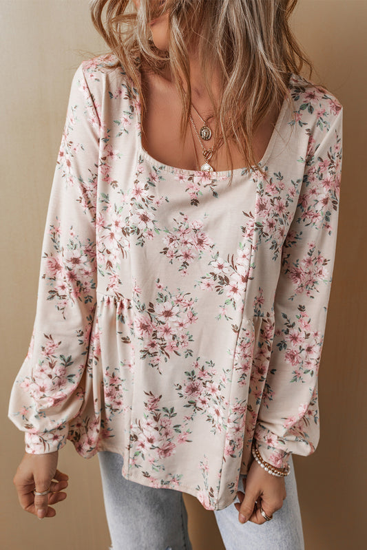 Floral Print Pleated Loose Fit Blouse