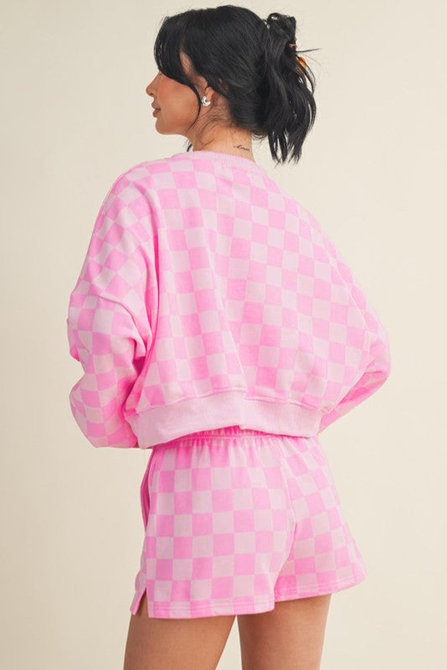 Pink Plaid Checkered Two Piece Set