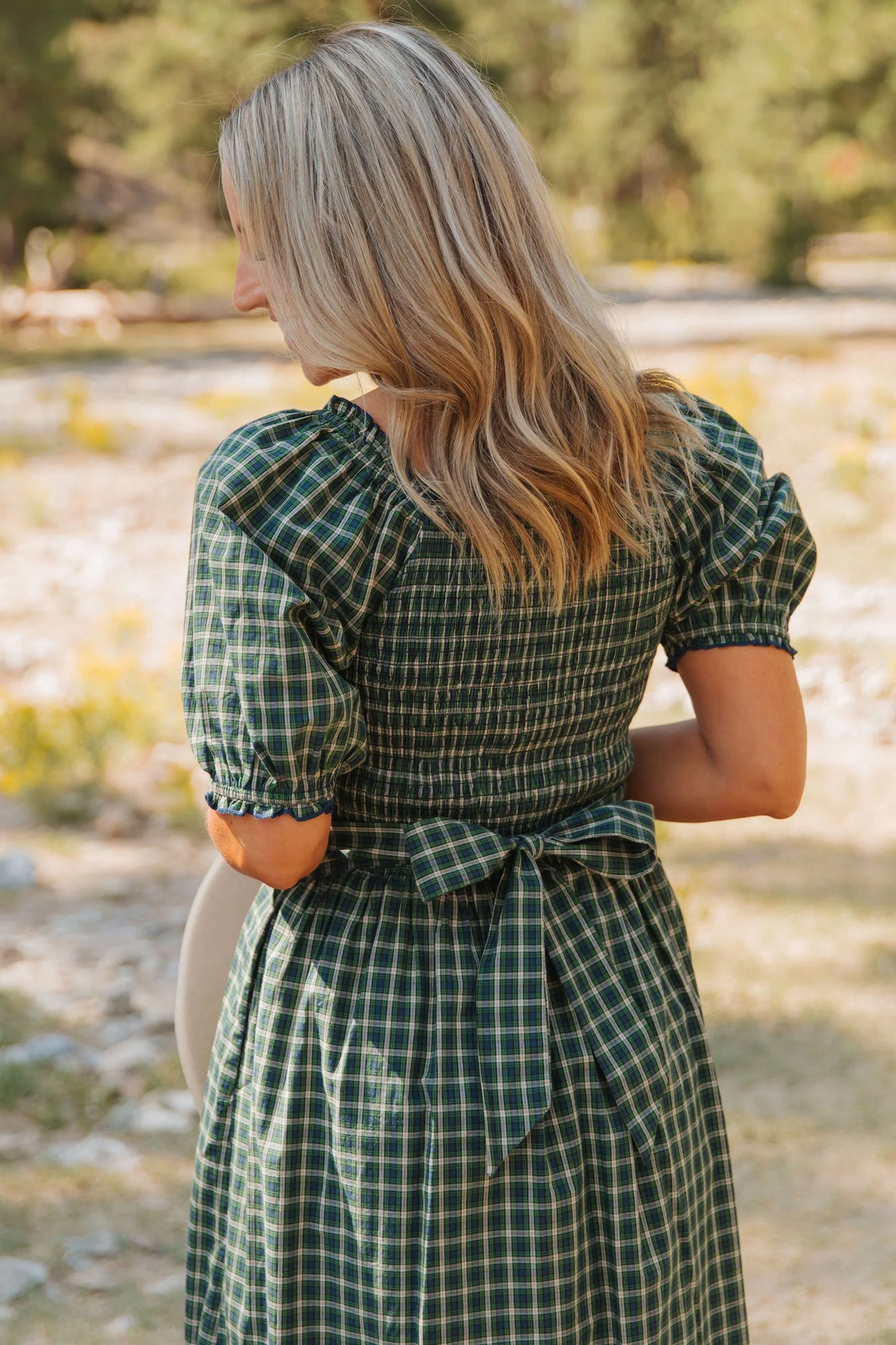Green Plaid Square Neck Dress