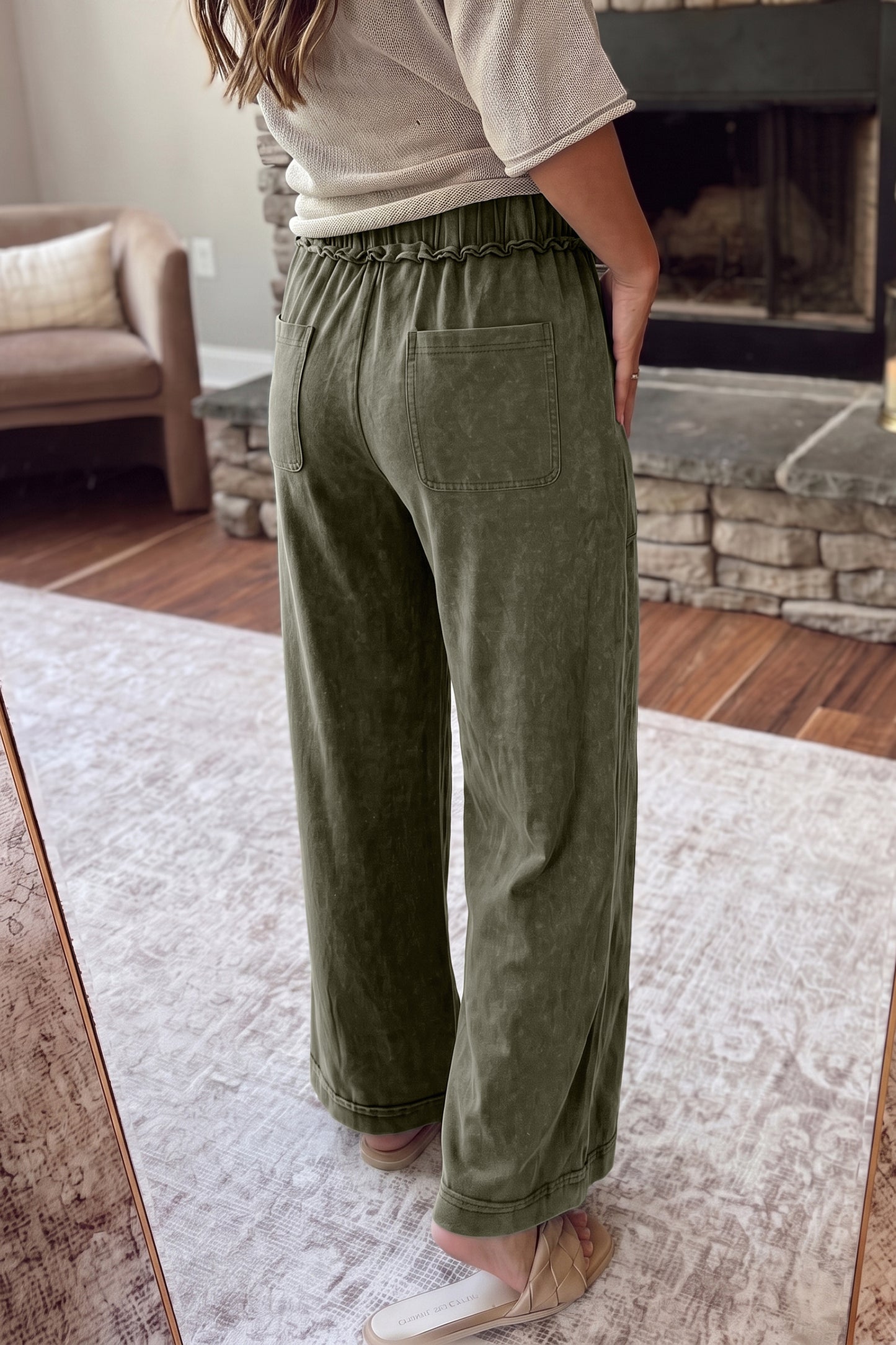 Green Mineral Wash Flare Pants