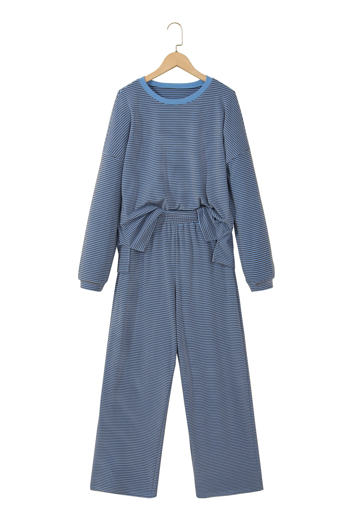 Contrast Oversize Long Sleeve Top 2pcs Pant Set