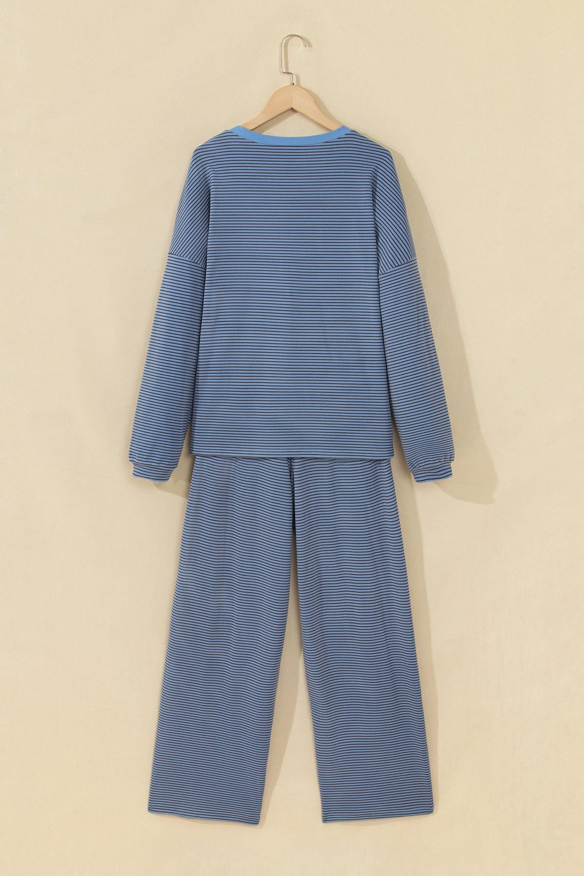 Contrast Oversize Long Sleeve Top 2pcs Pant Set