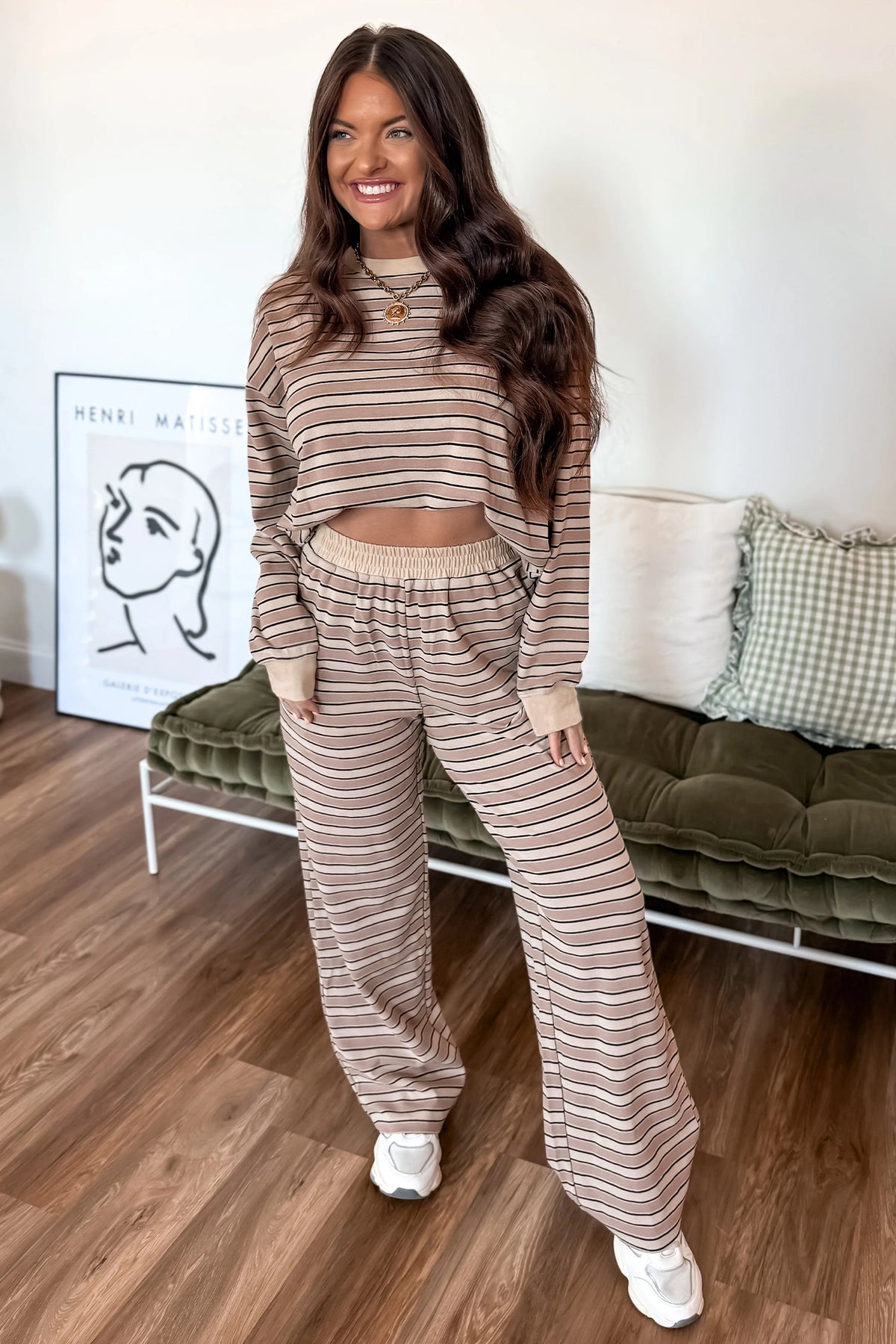 Khaki Stripe Pants Set