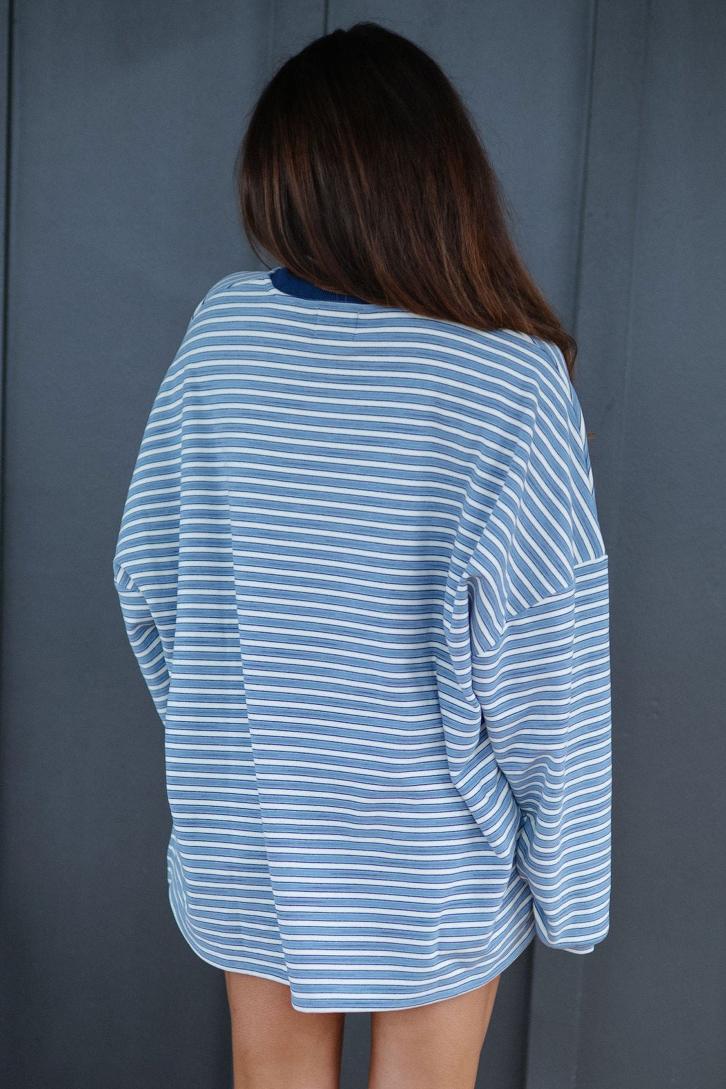 Stripe Long Sleeve Oversized Top & Shorts Set