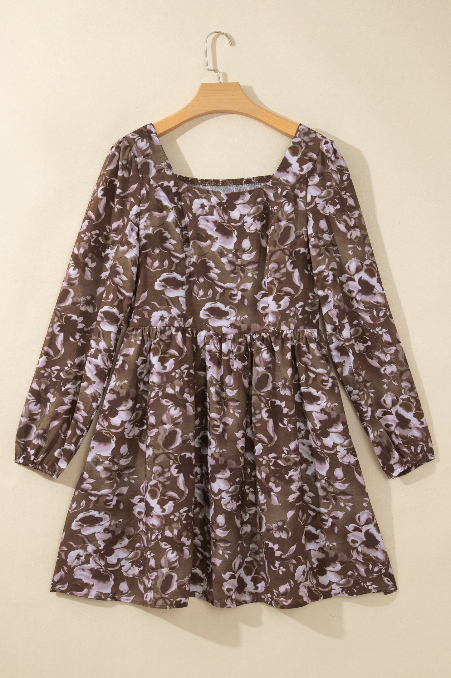 Brown Floral Print Mini Shift Dress