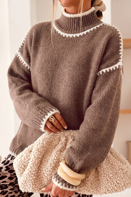 Contrast Trim Mock Neck Sweater