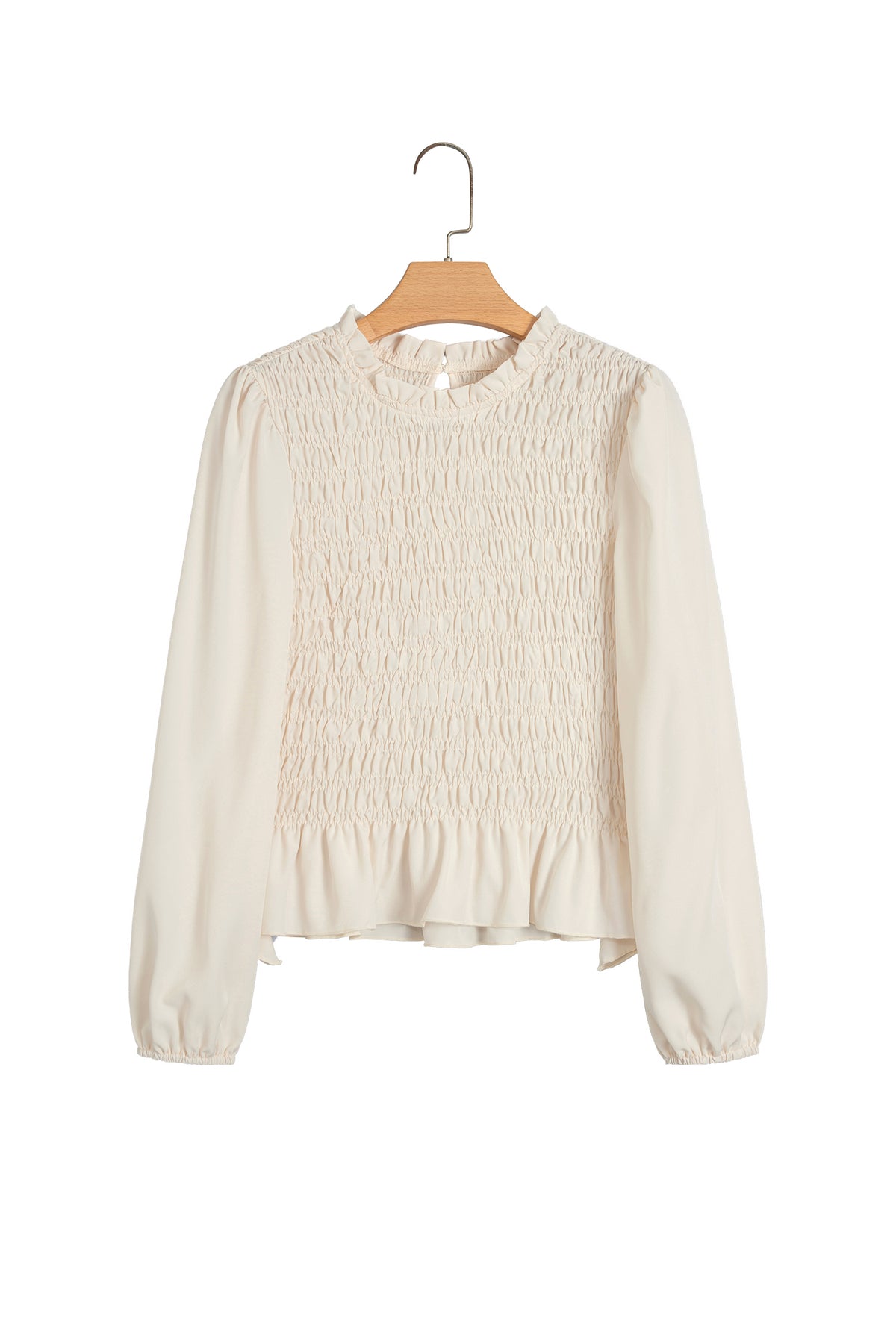Smocked Ruffle Hem Long Sleeve Blouse