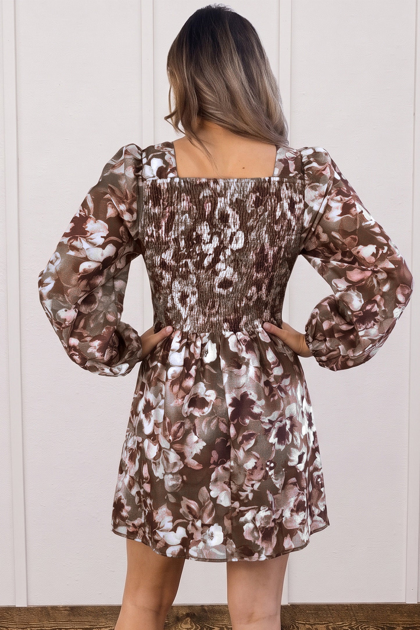 Brown Floral Print Mini Shift Dress