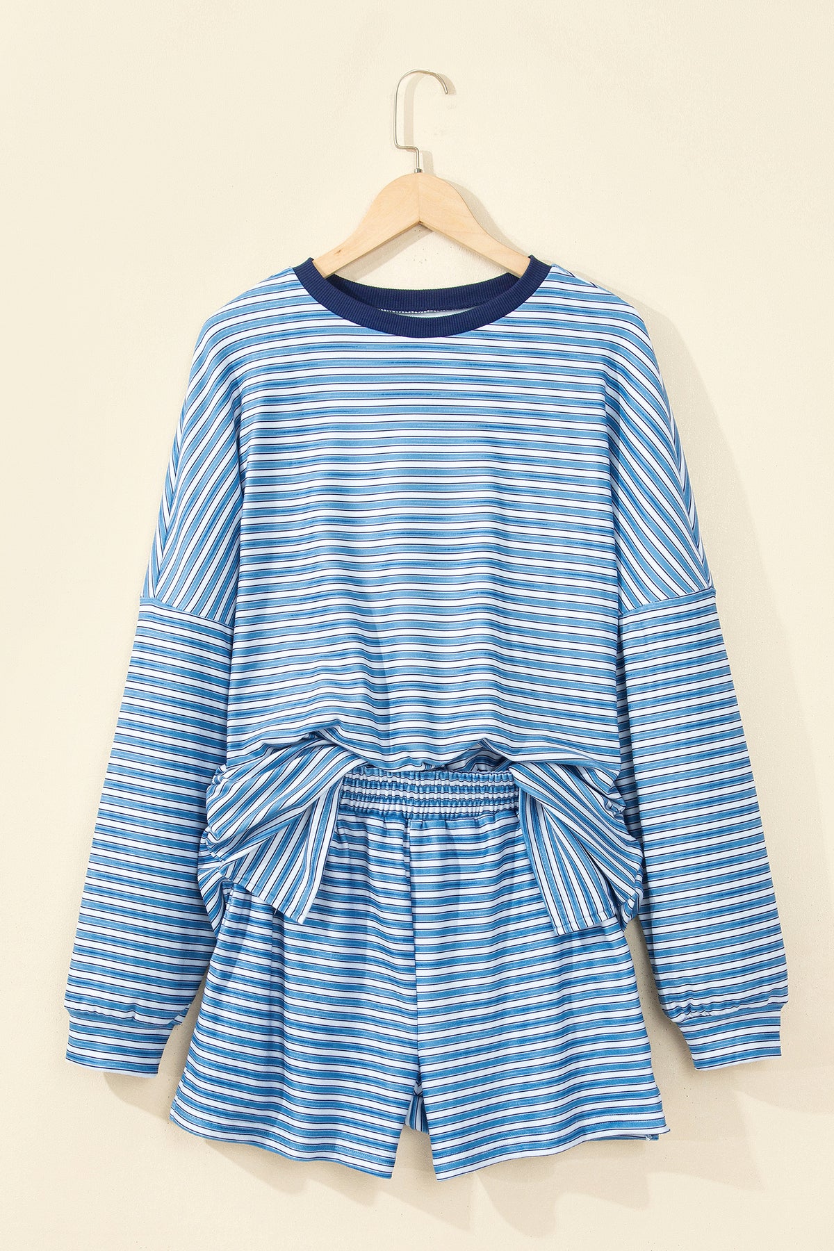 Stripe Long Sleeve Oversized Top & Shorts Set