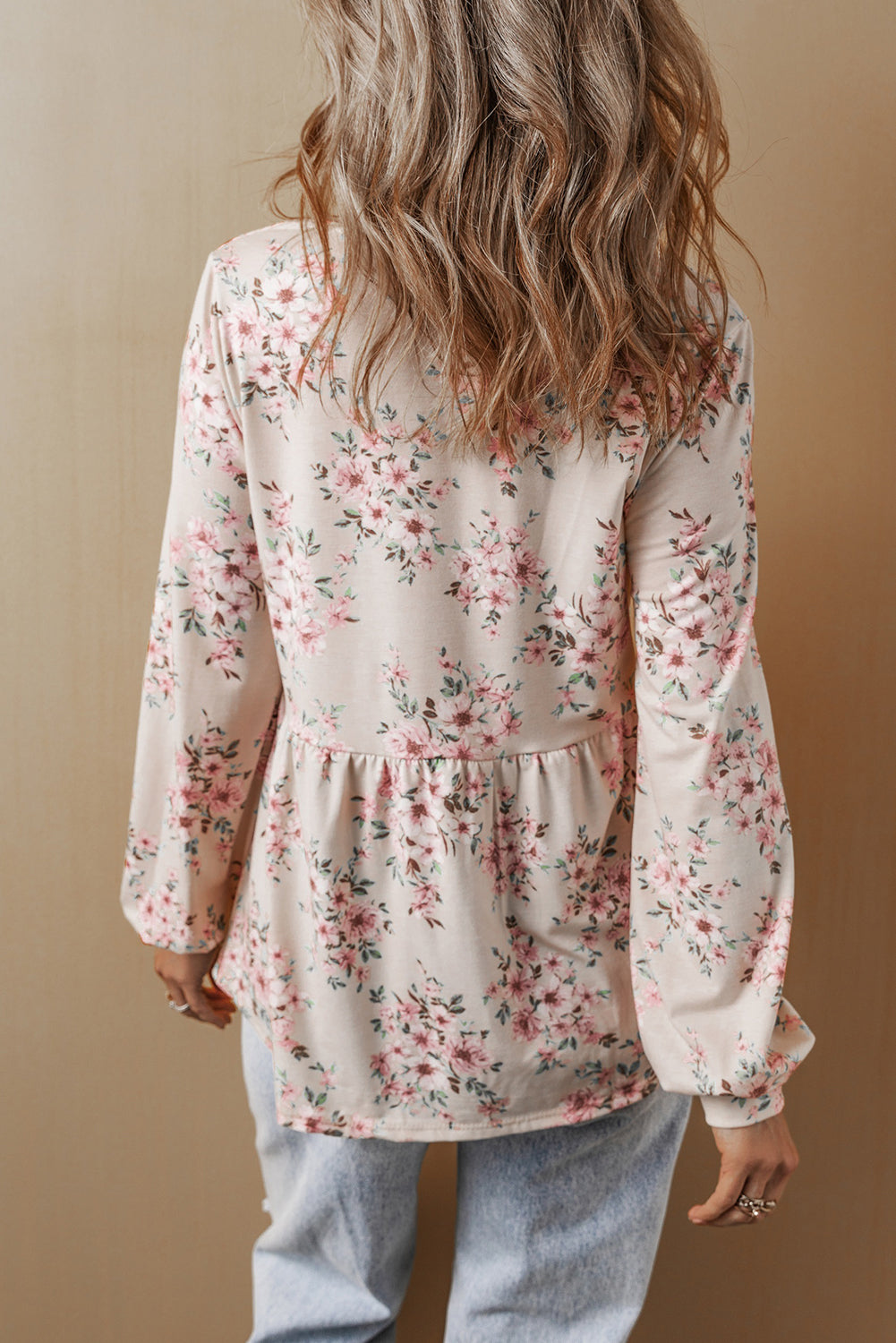 Floral Print Pleated Loose Fit Blouse