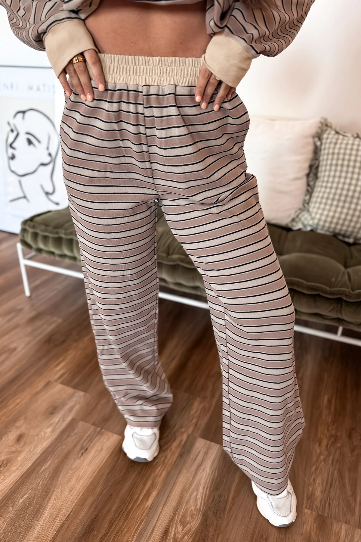 Khaki Stripe Pants Set