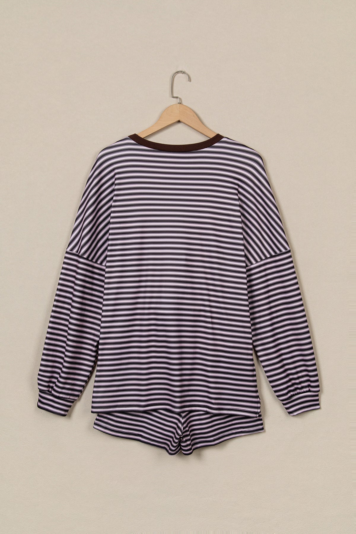 Stripe Long Sleeve Oversized Top & Shorts Set