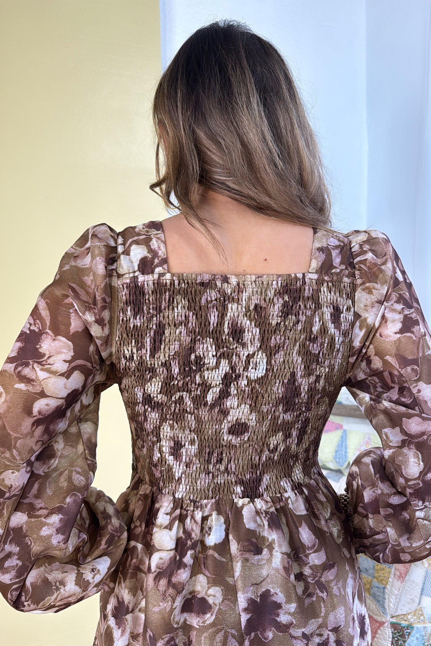 Brown Floral Print Mini Shift Dress