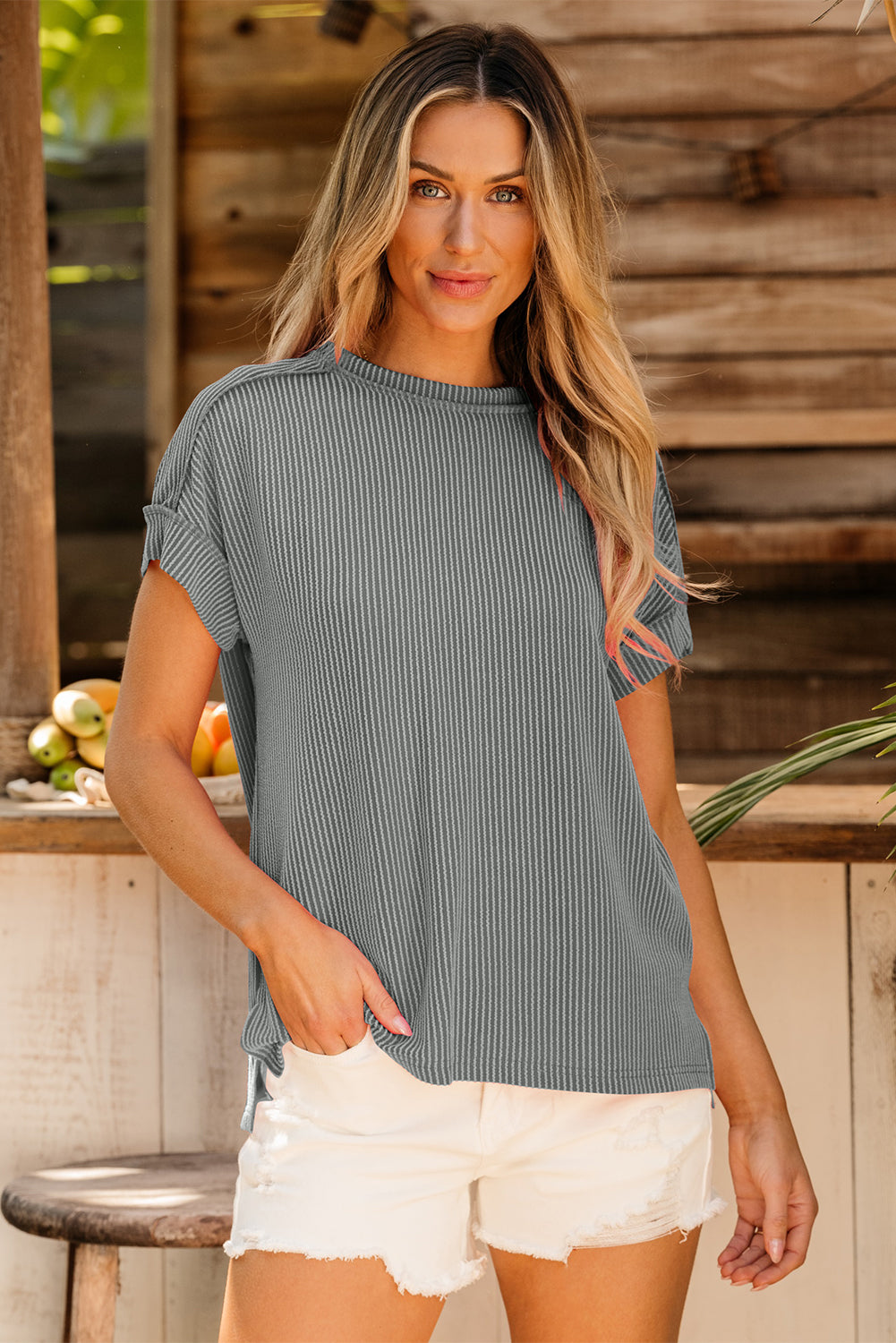 Textured Knit Stitching T-shirt