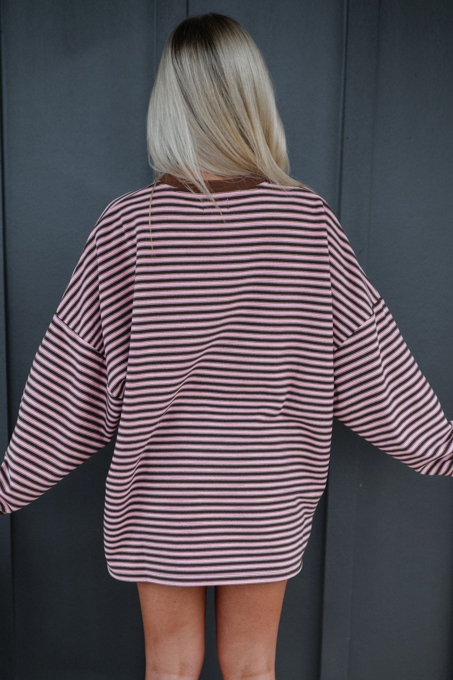Stripe Long Sleeve Oversized Top & Shorts Set