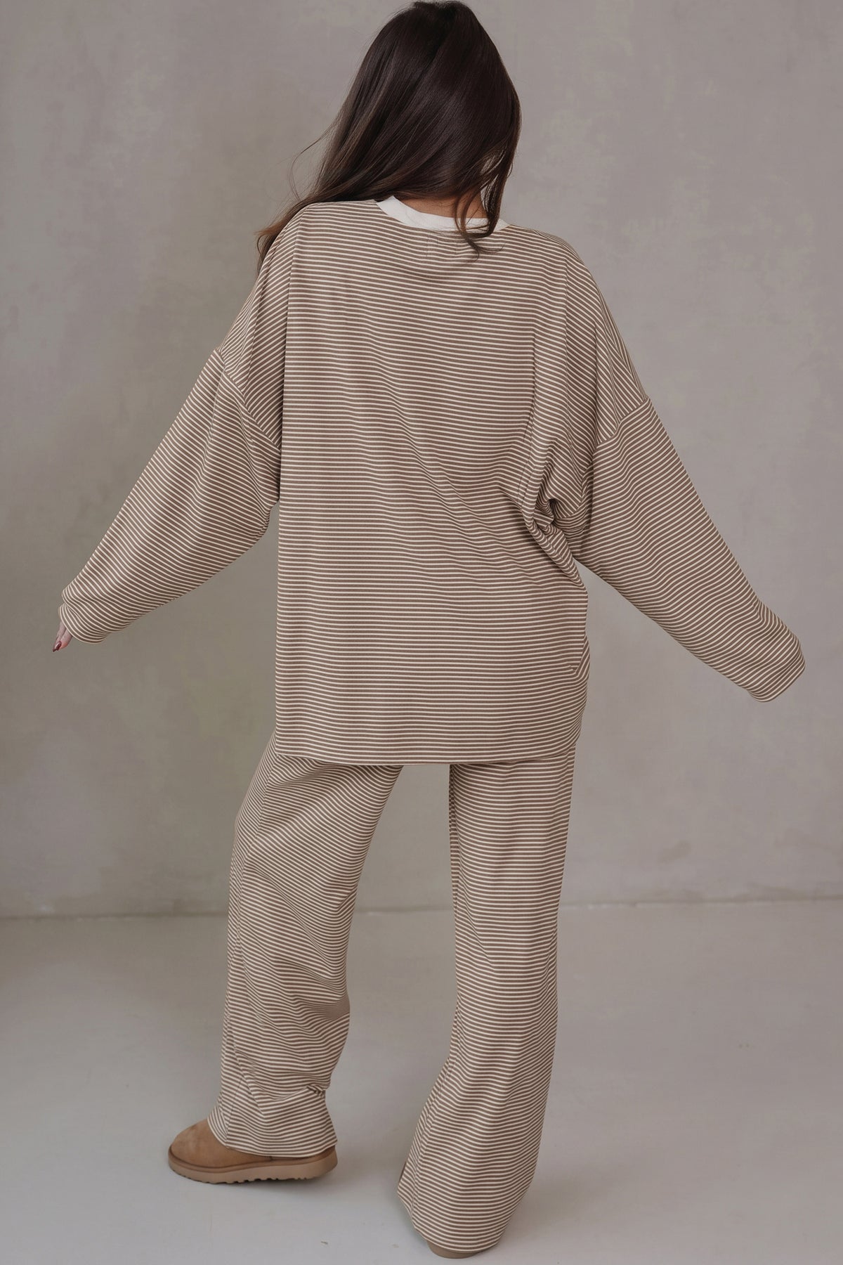 Contrast Oversize Long Sleeve Top 2pcs Pant Set