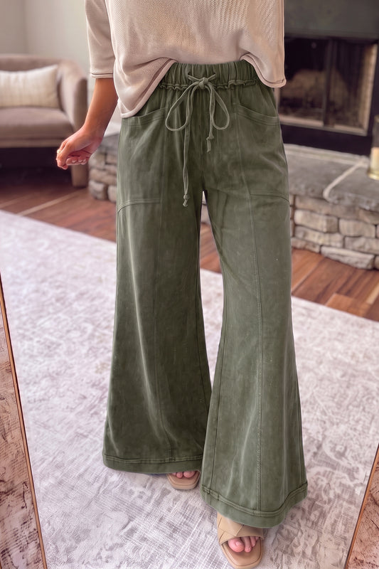 Green Mineral Wash Flare Pants