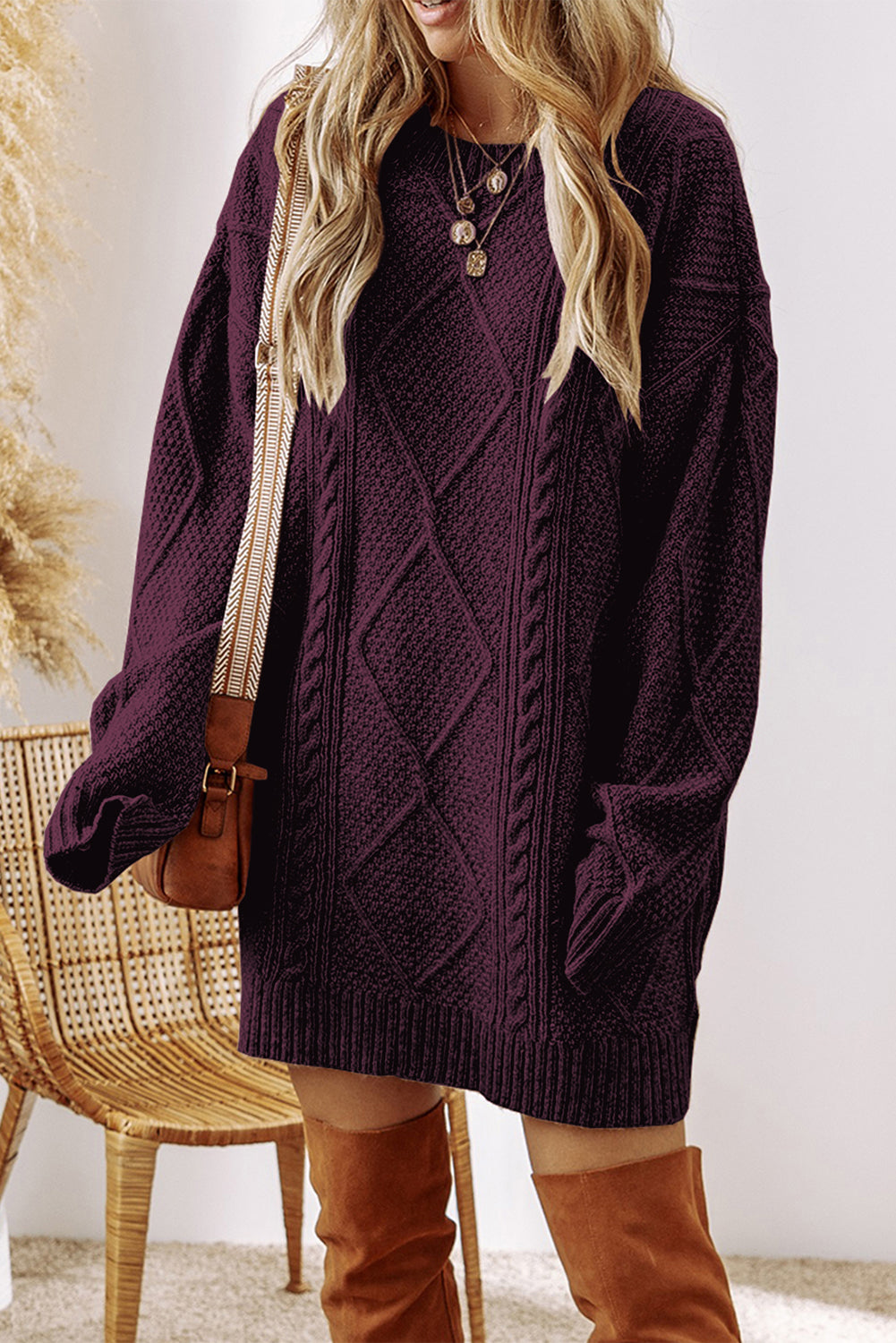 Cable Knit Drop Sweater Dress