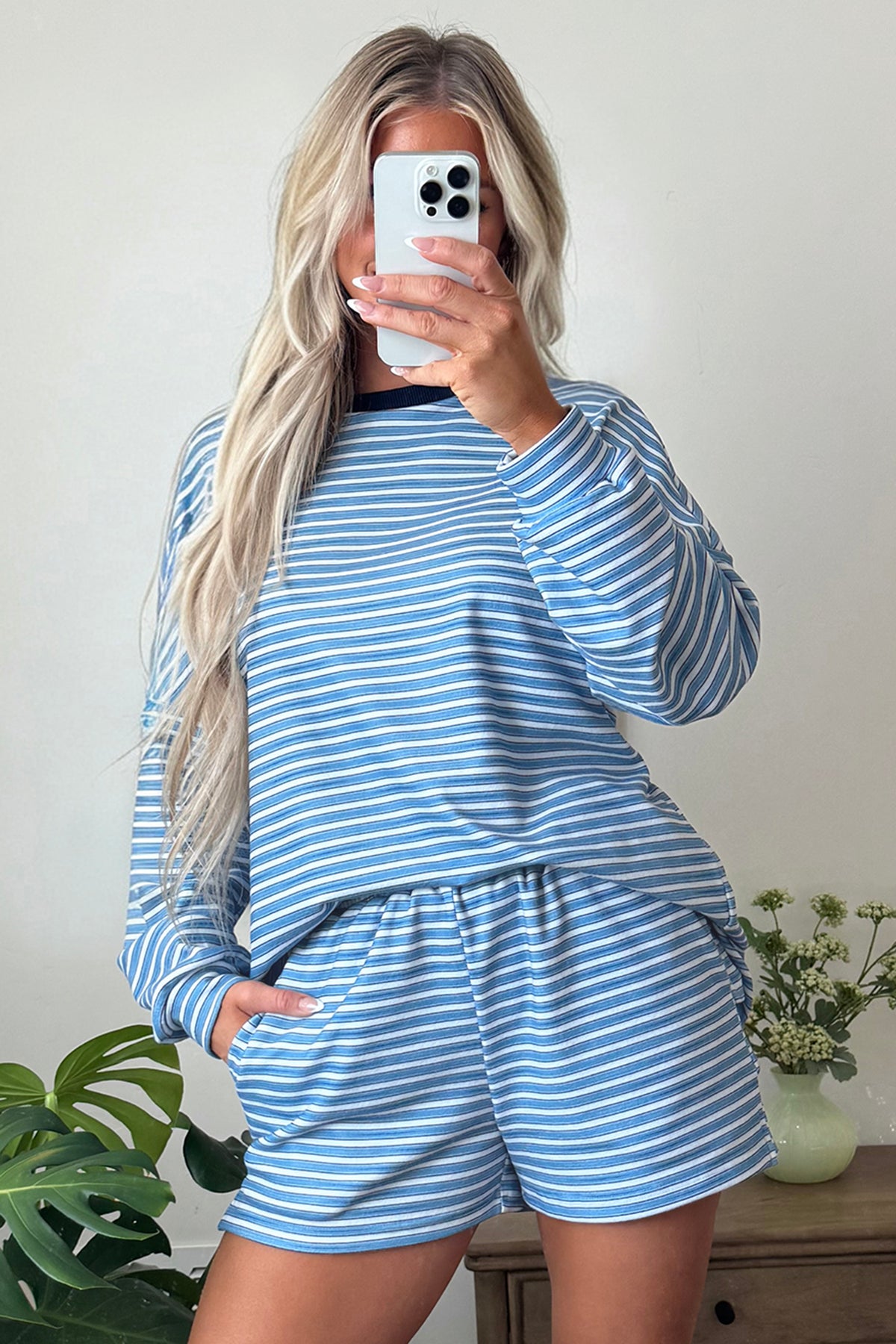 Stripe Long Sleeve Oversized Top & Shorts Set