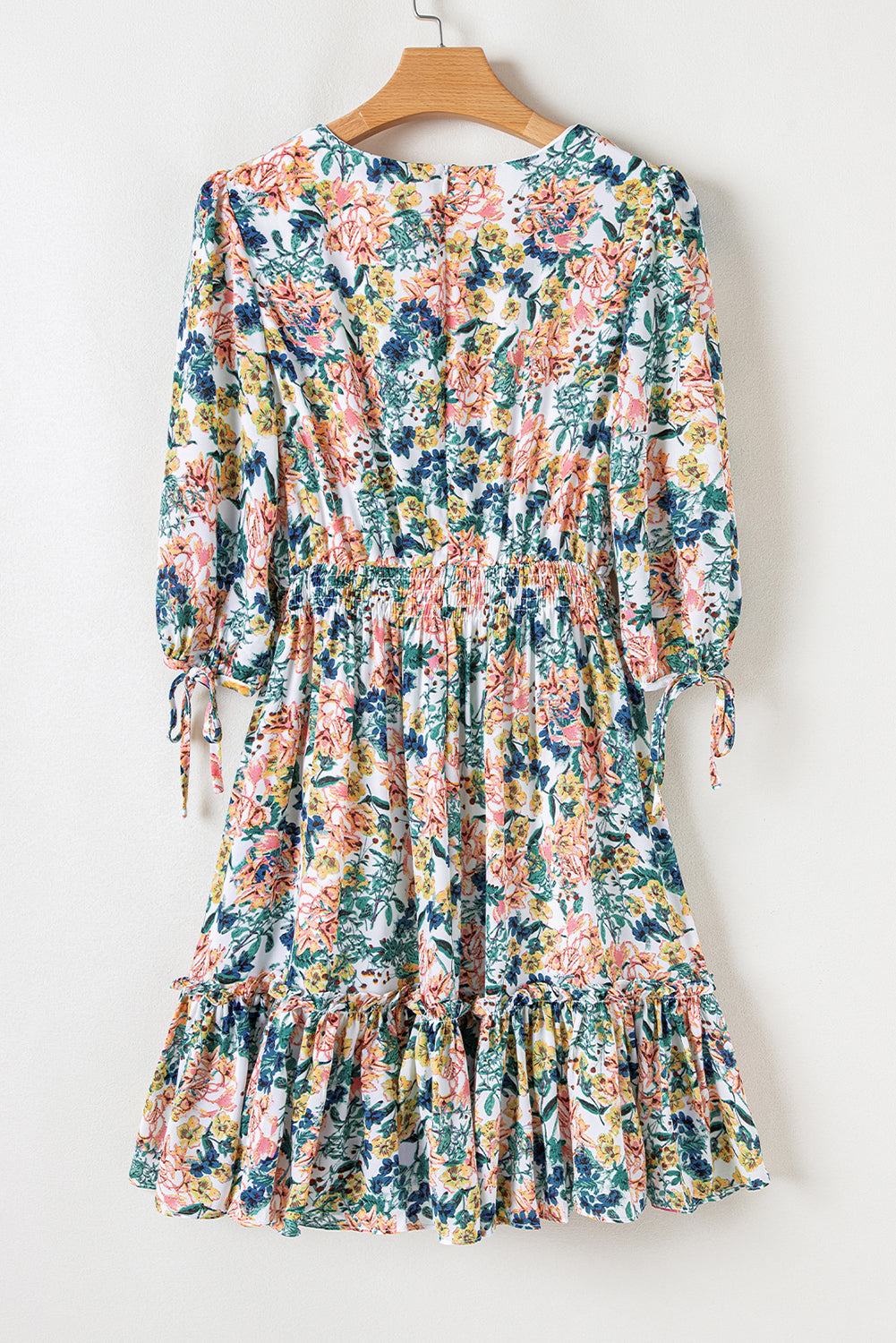 Floral V Neck High Waist Ruffled Dress