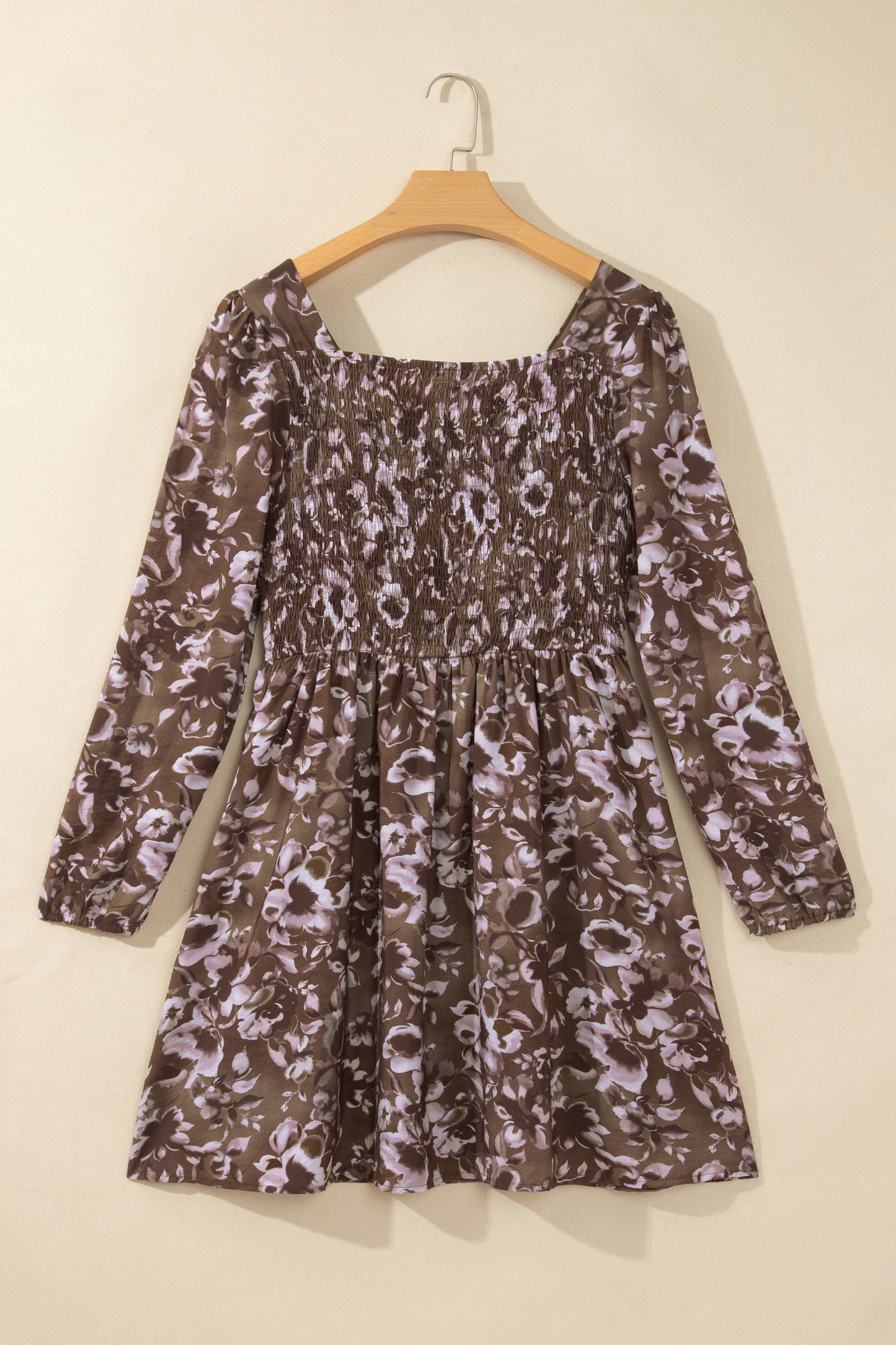 Brown Floral Print Mini Shift Dress