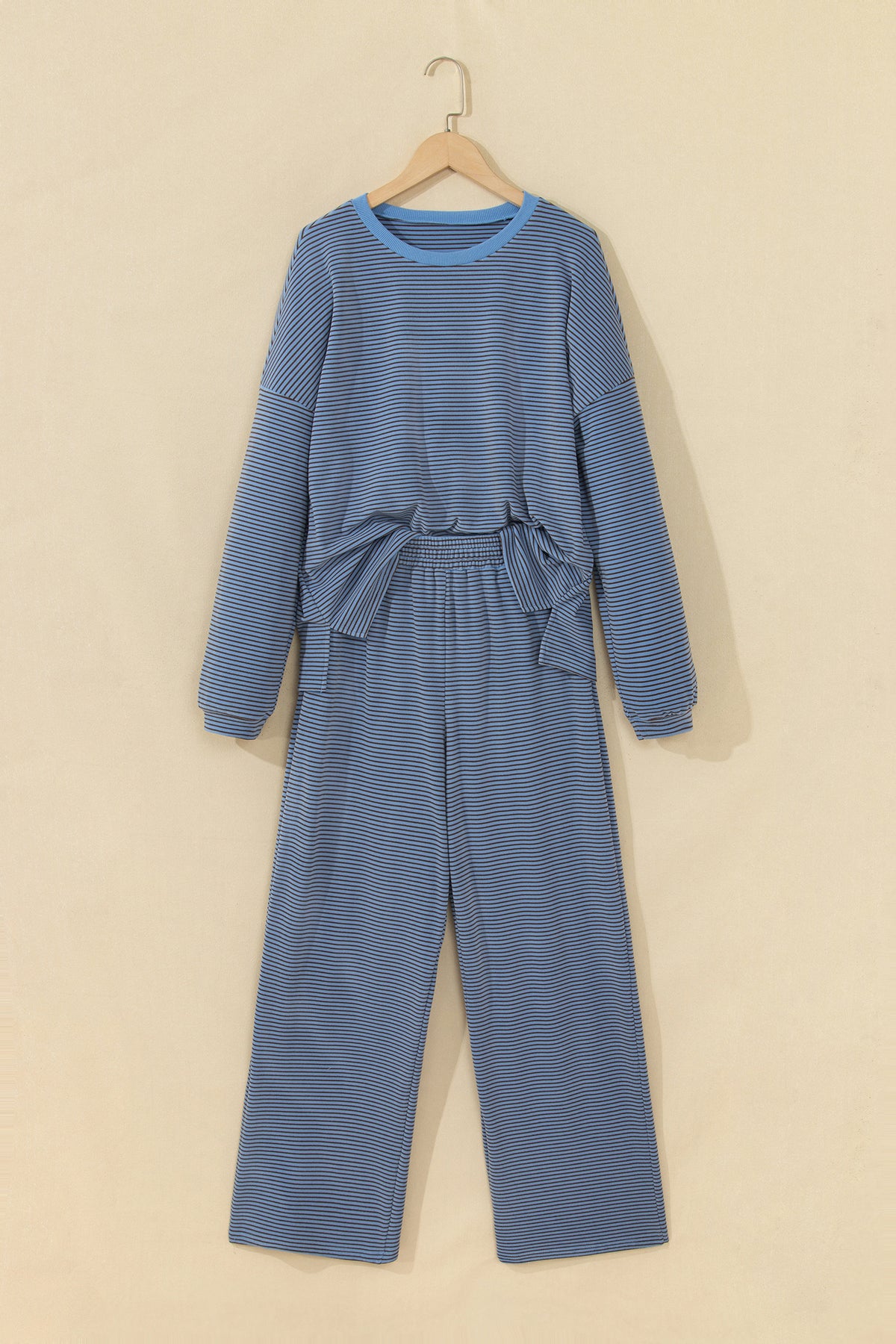 Contrast Oversize Long Sleeve Top 2pcs Pant Set