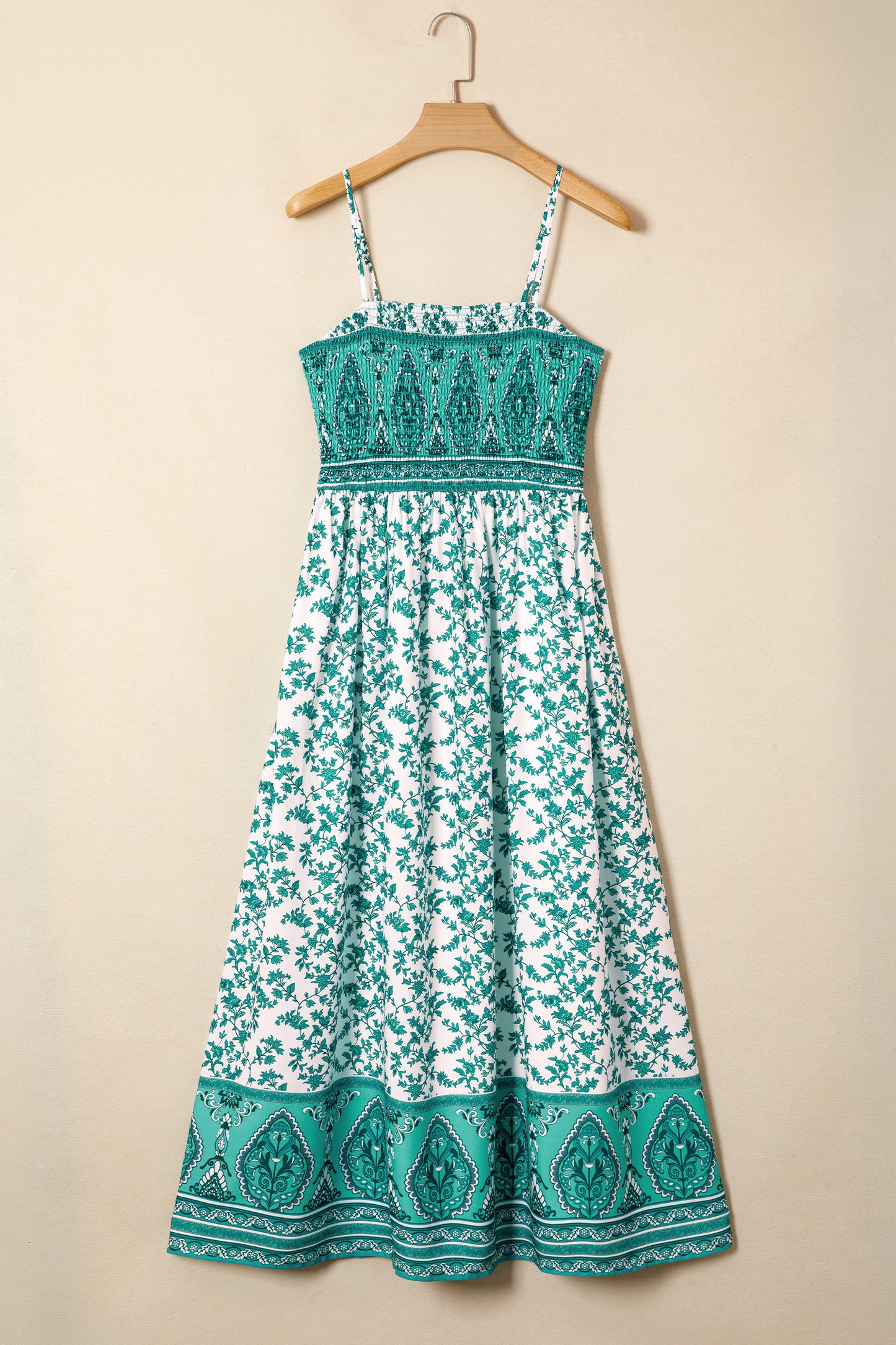 Green Boho Floral Print Maxi Dress