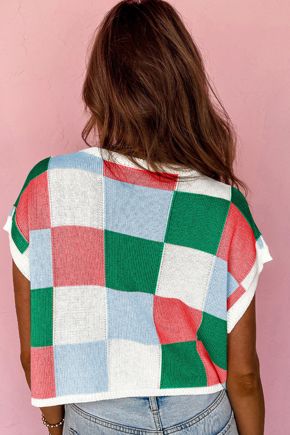 Color Block Cap Sleeve Sweater