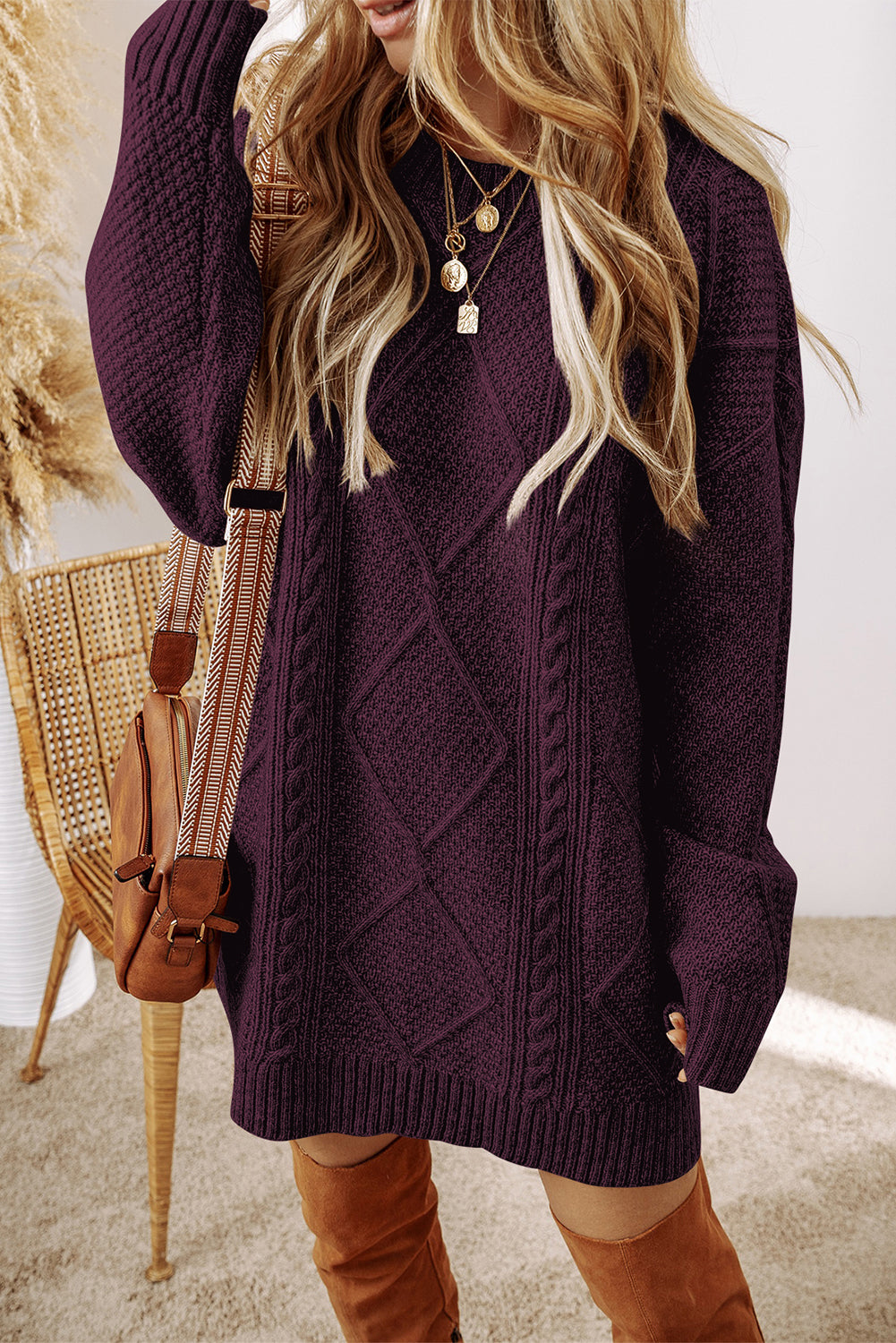 Cable Knit Drop Sweater Dress