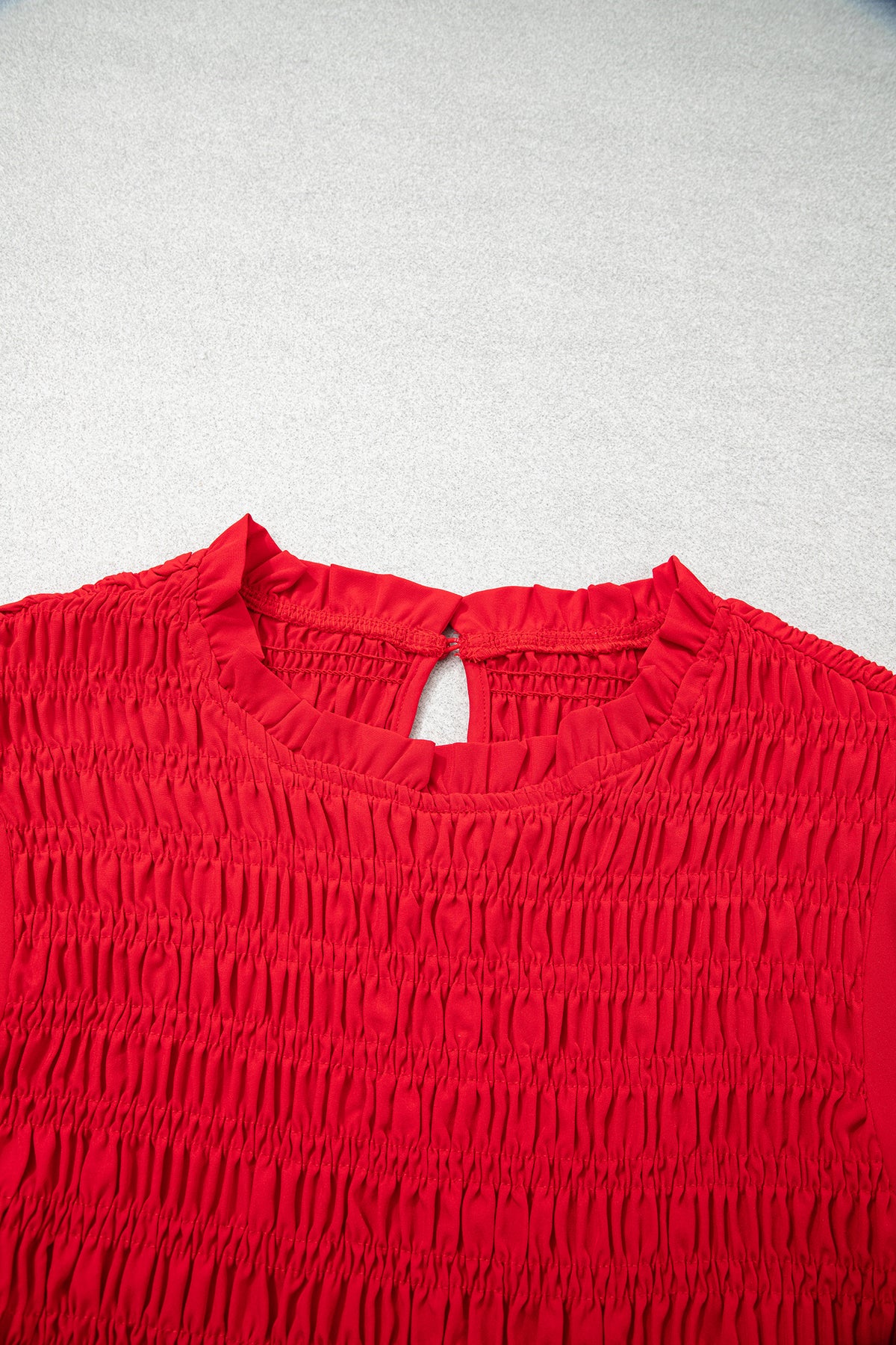 Smocked Ruffle Hem Long Sleeve Blouse