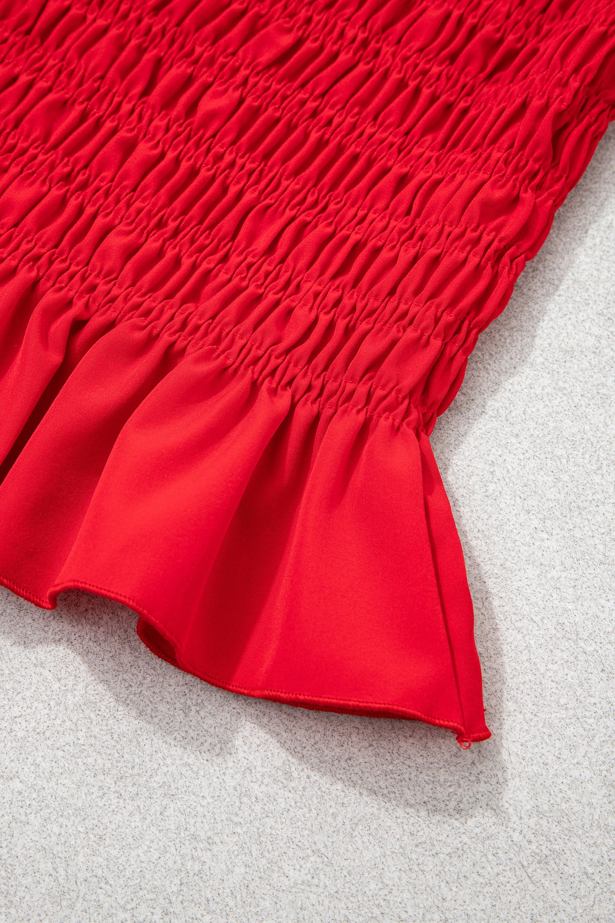Smocked Ruffle Hem Long Sleeve Blouse