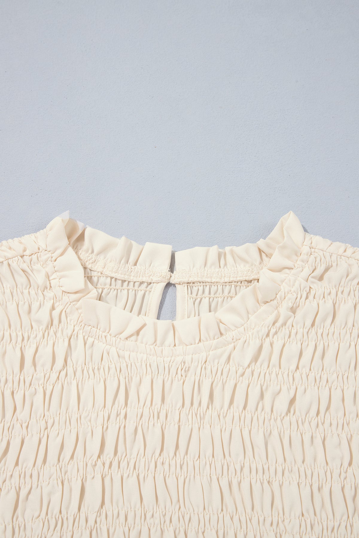Smocked Ruffle Hem Long Sleeve Blouse