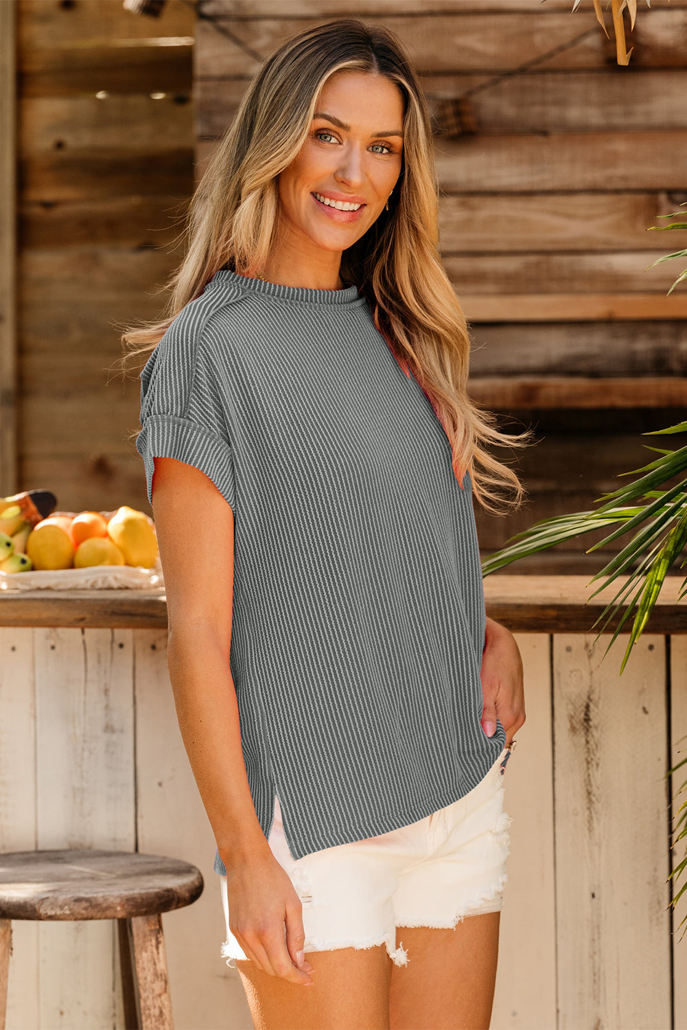 Textured Knit Stitching T-shirt