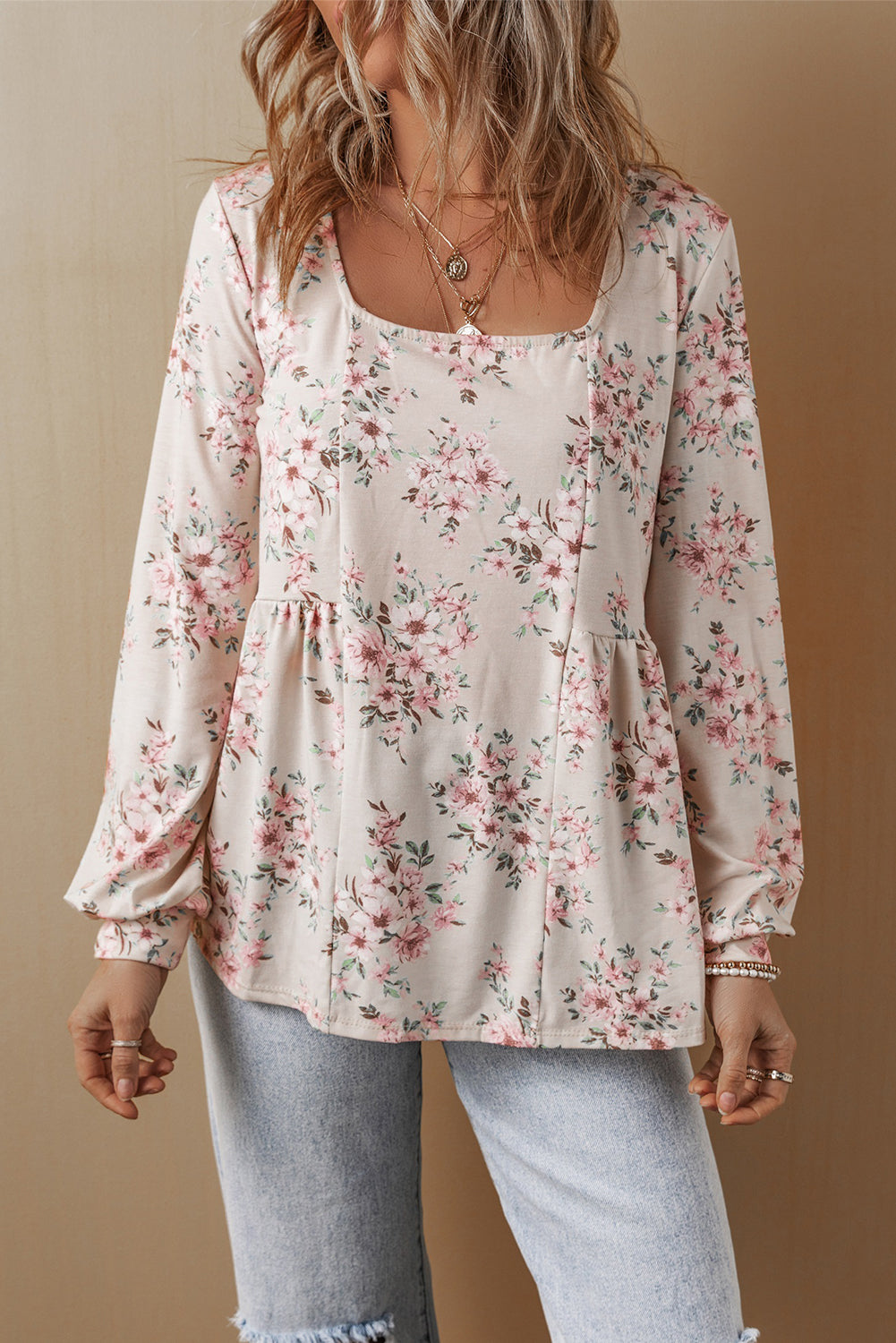 Floral Print Pleated Loose Fit Blouse