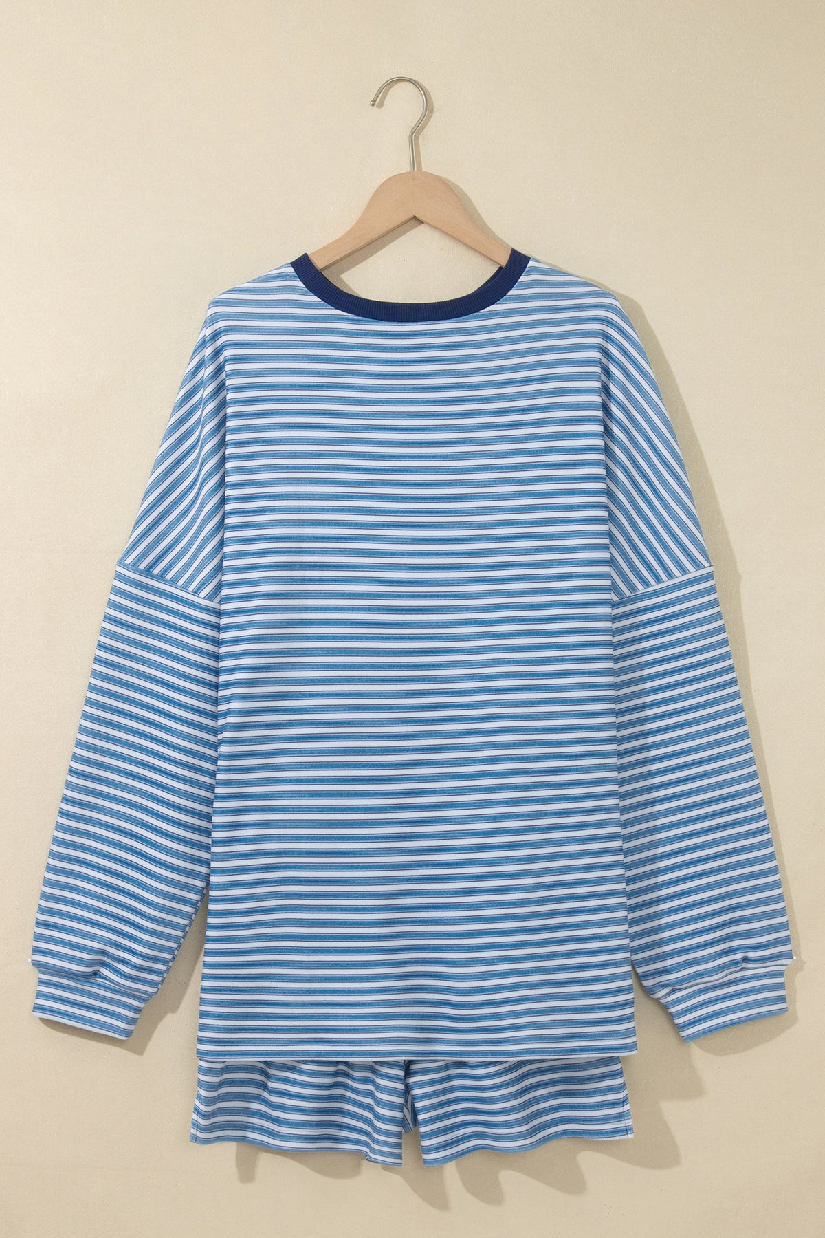 Stripe Long Sleeve Oversized Top & Shorts Set