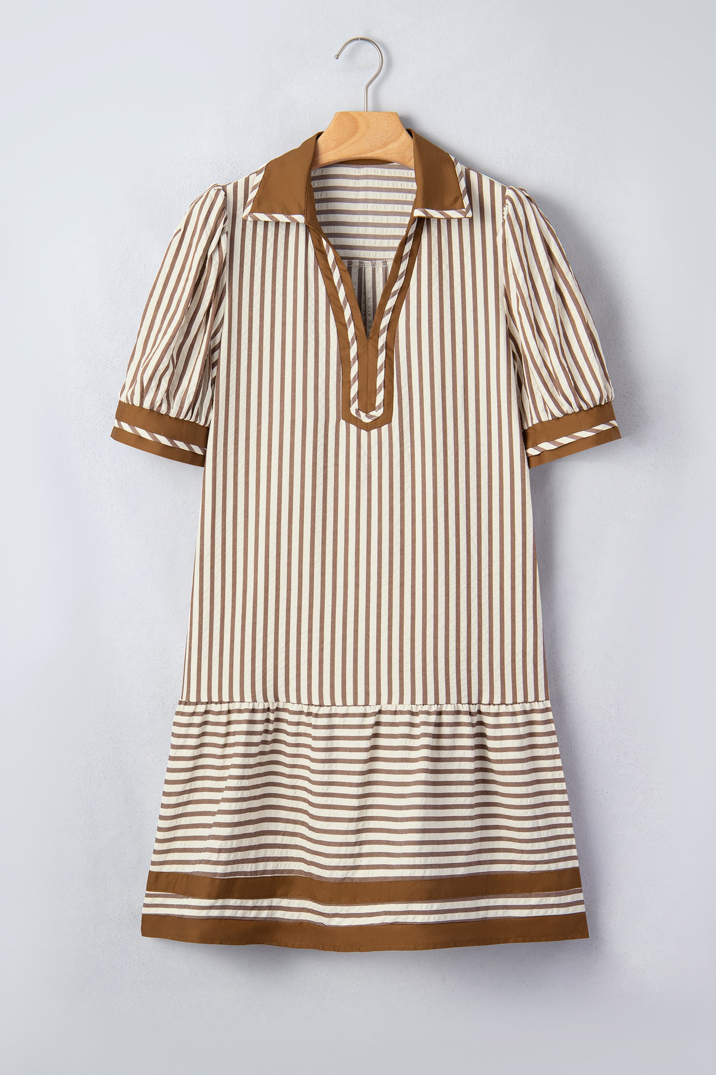 Brown Stripe Shirt Collar Short Dress