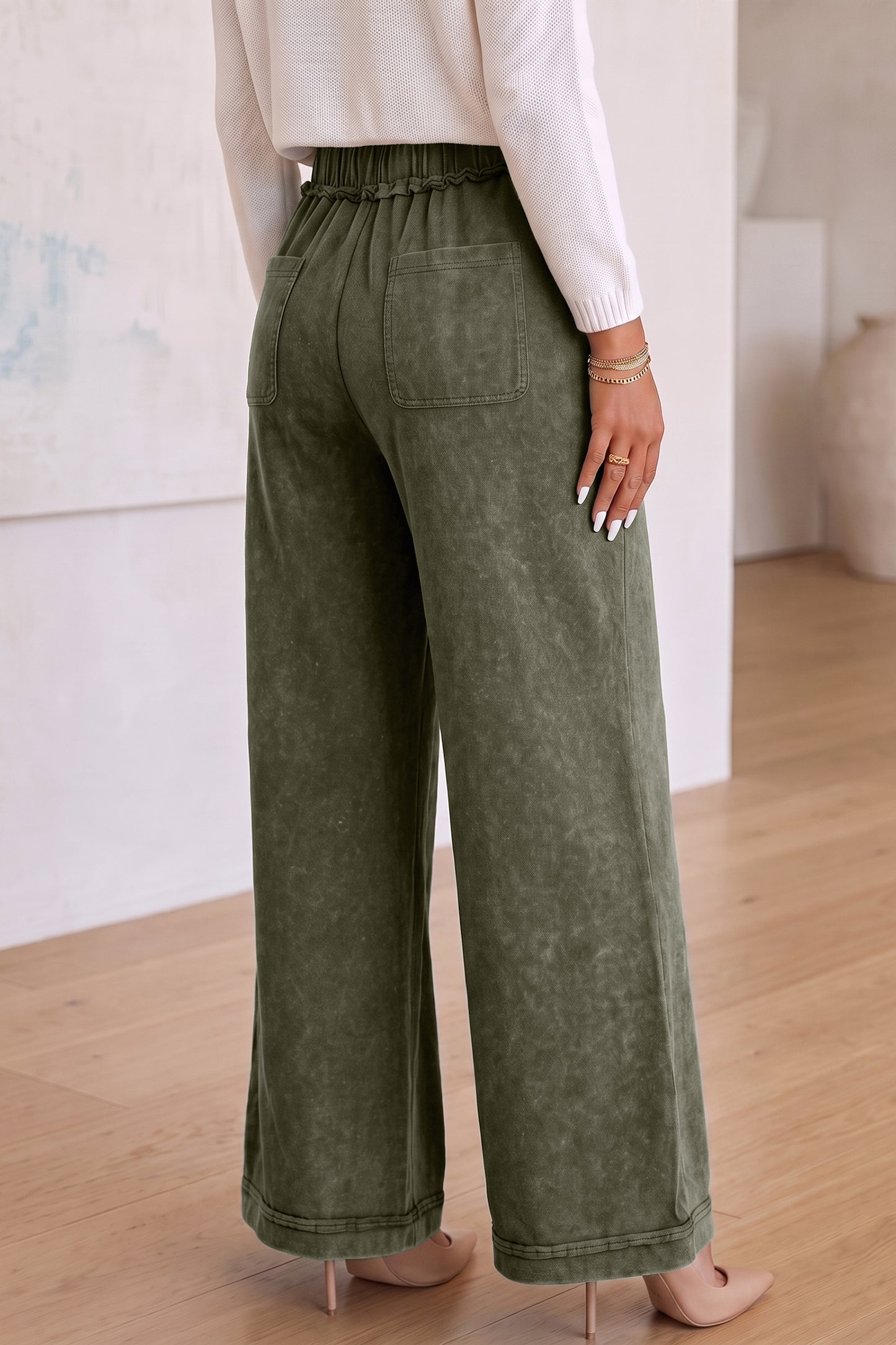 Green Mineral Wash Flare Pants