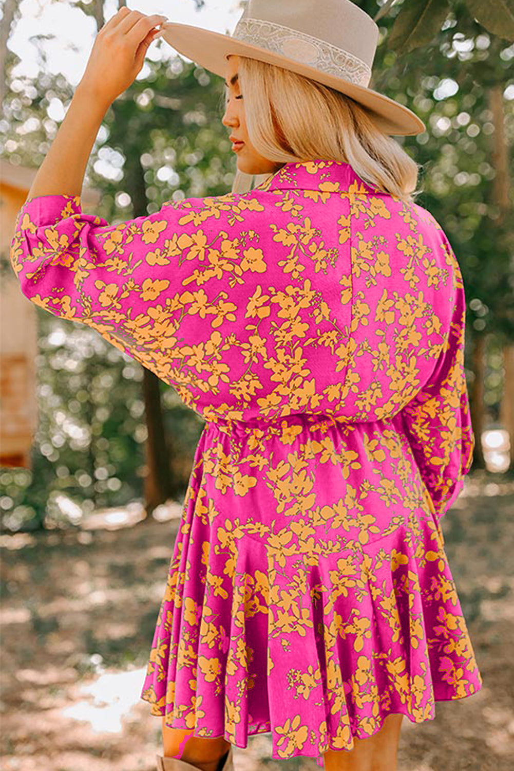 Floral Print Drawstring Tunic Flowy Short Dress