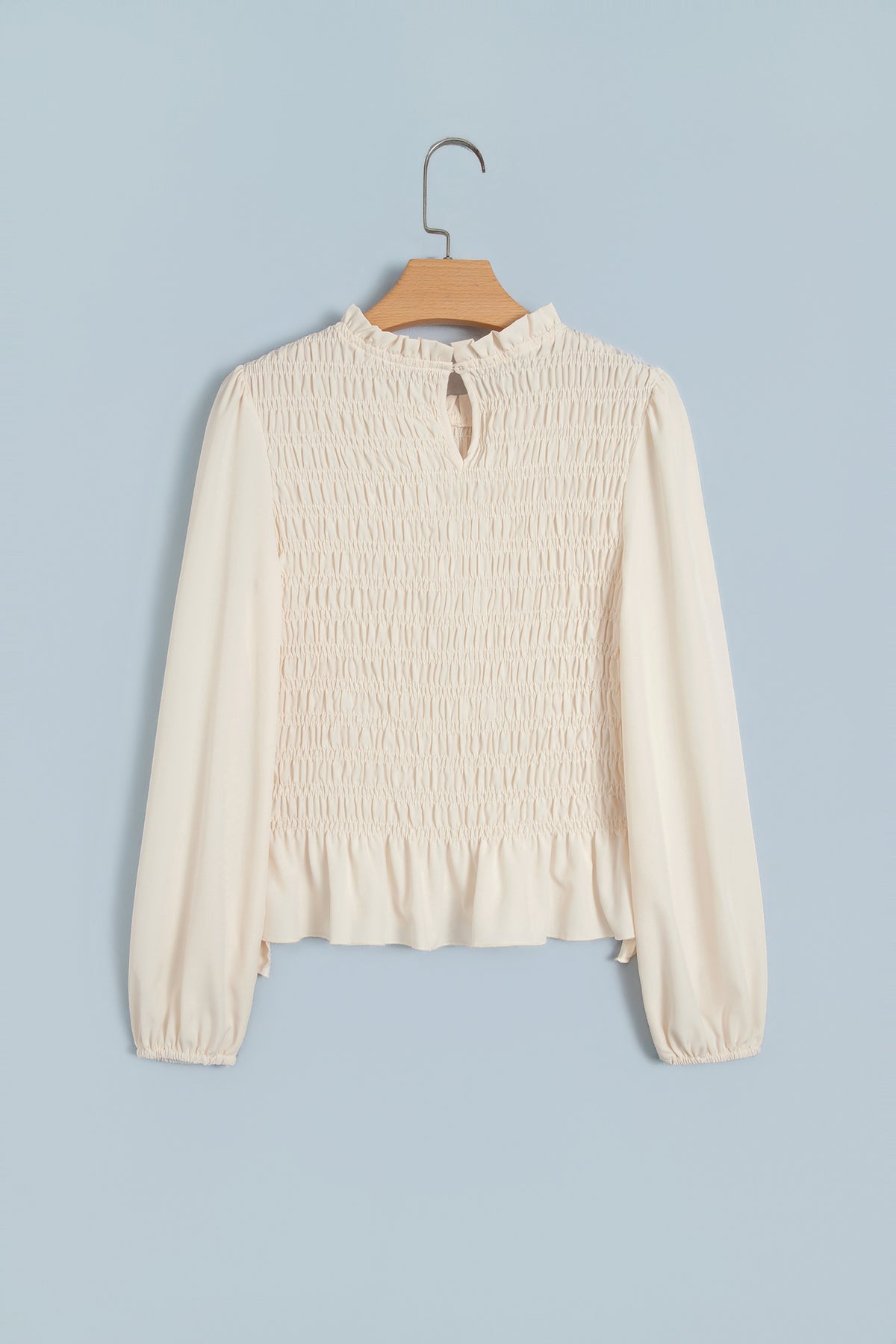 Smocked Ruffle Hem Long Sleeve Blouse