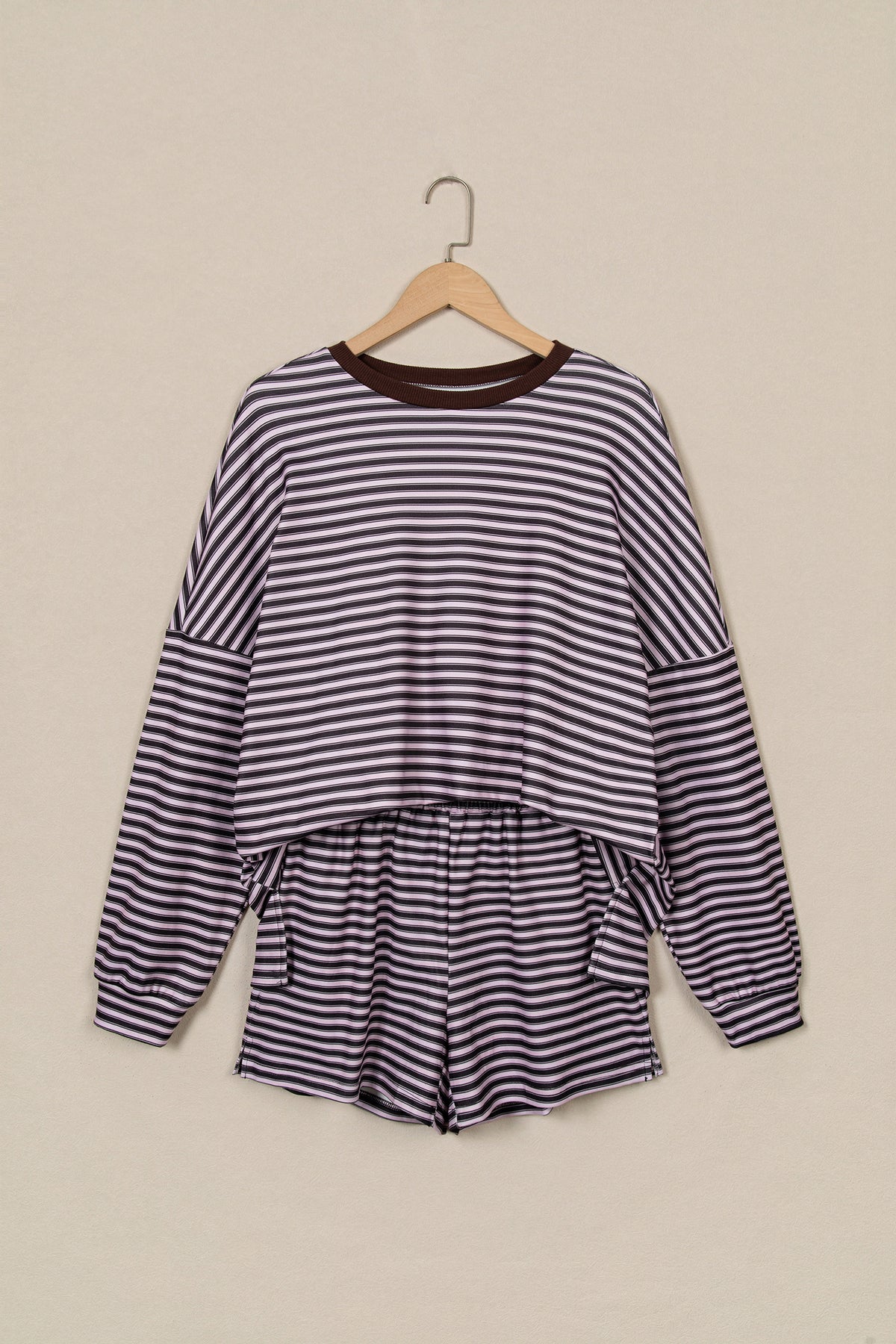 Stripe Long Sleeve Oversized Top & Shorts Set