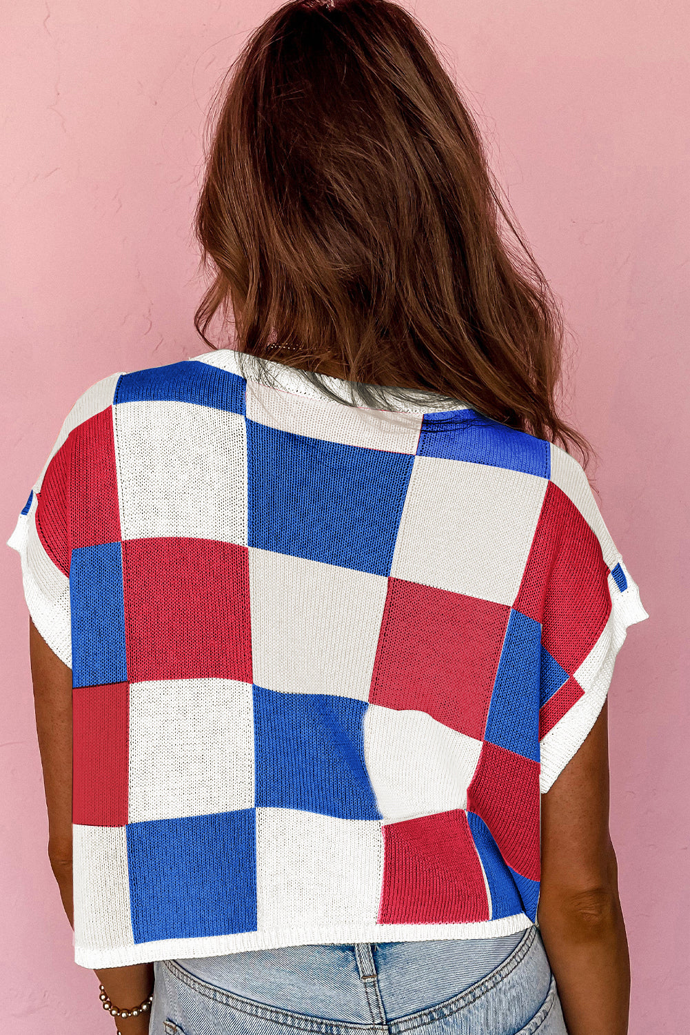 Color Block Cap Sleeve Sweater