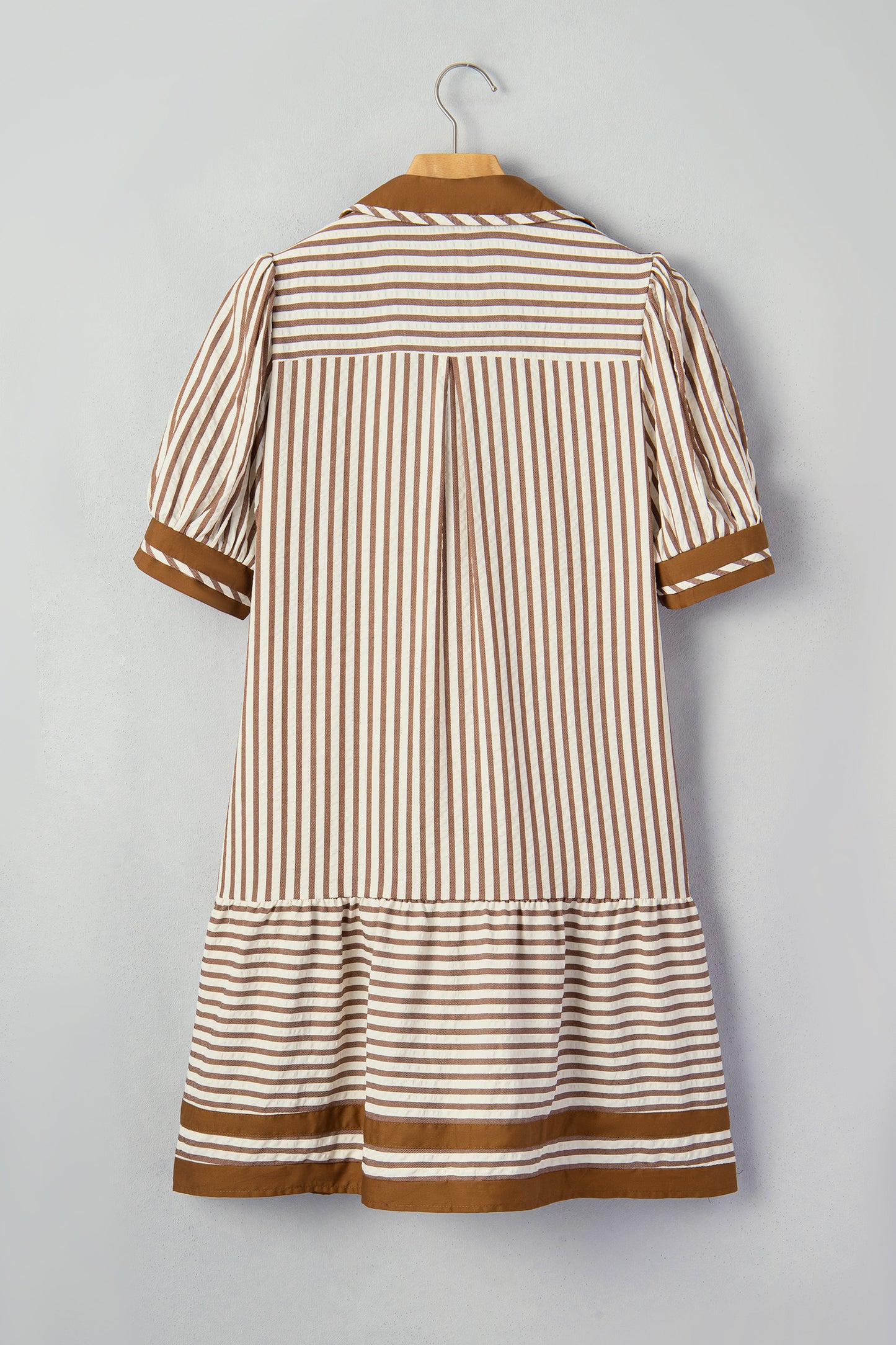 Brown Stripe Shirt Collar Short Dress