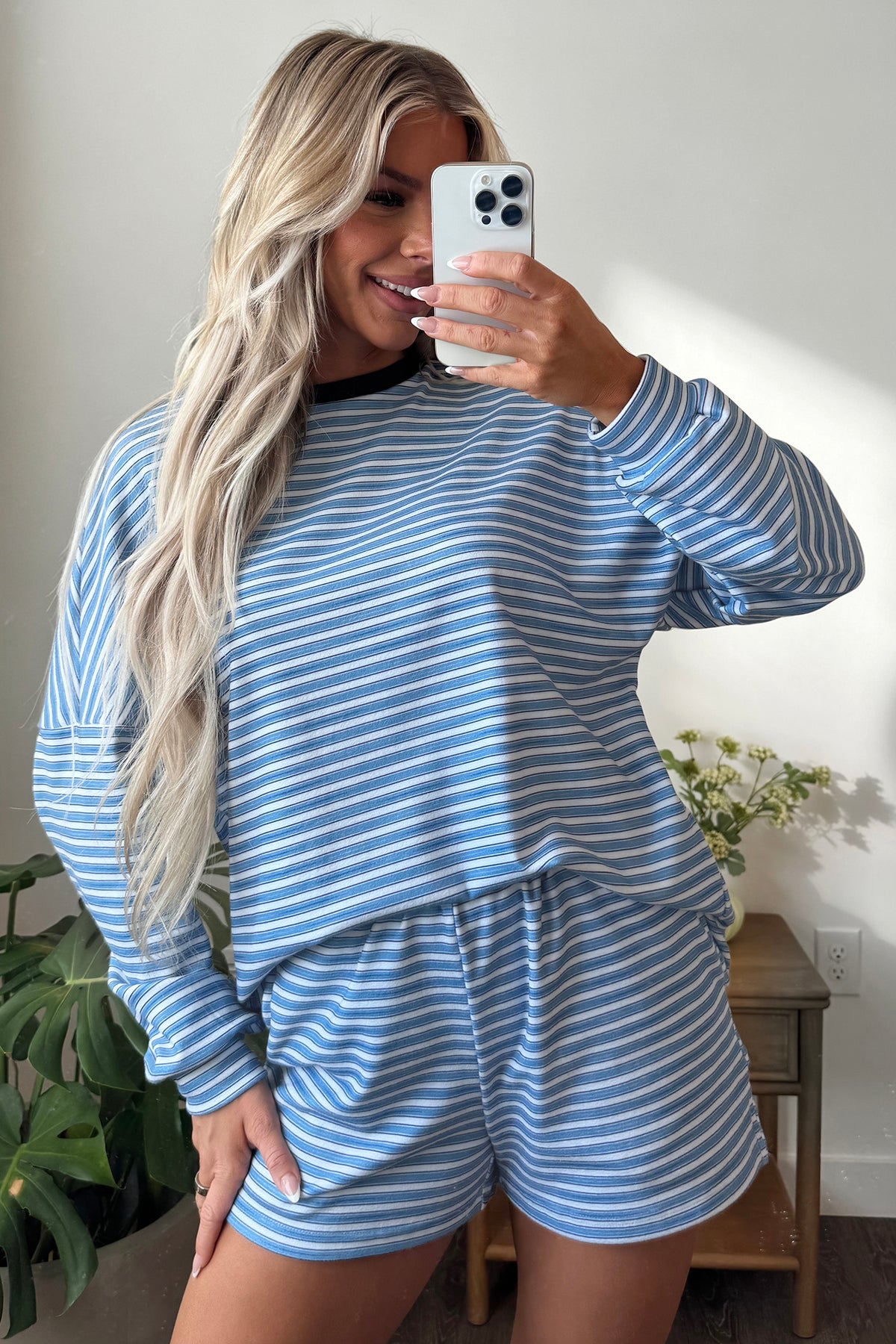 Stripe Long Sleeve Oversized Top & Shorts Set