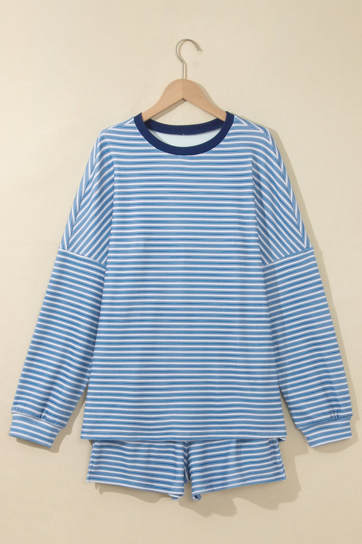 Stripe Long Sleeve Oversized Top & Shorts Set