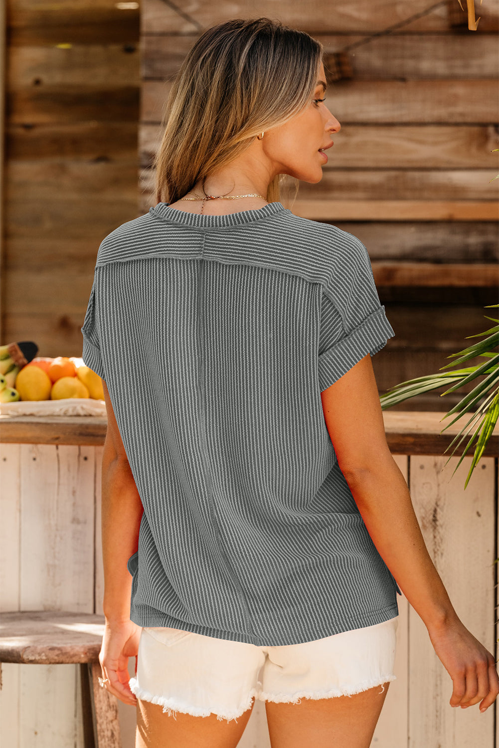 Textured Knit Stitching T-shirt