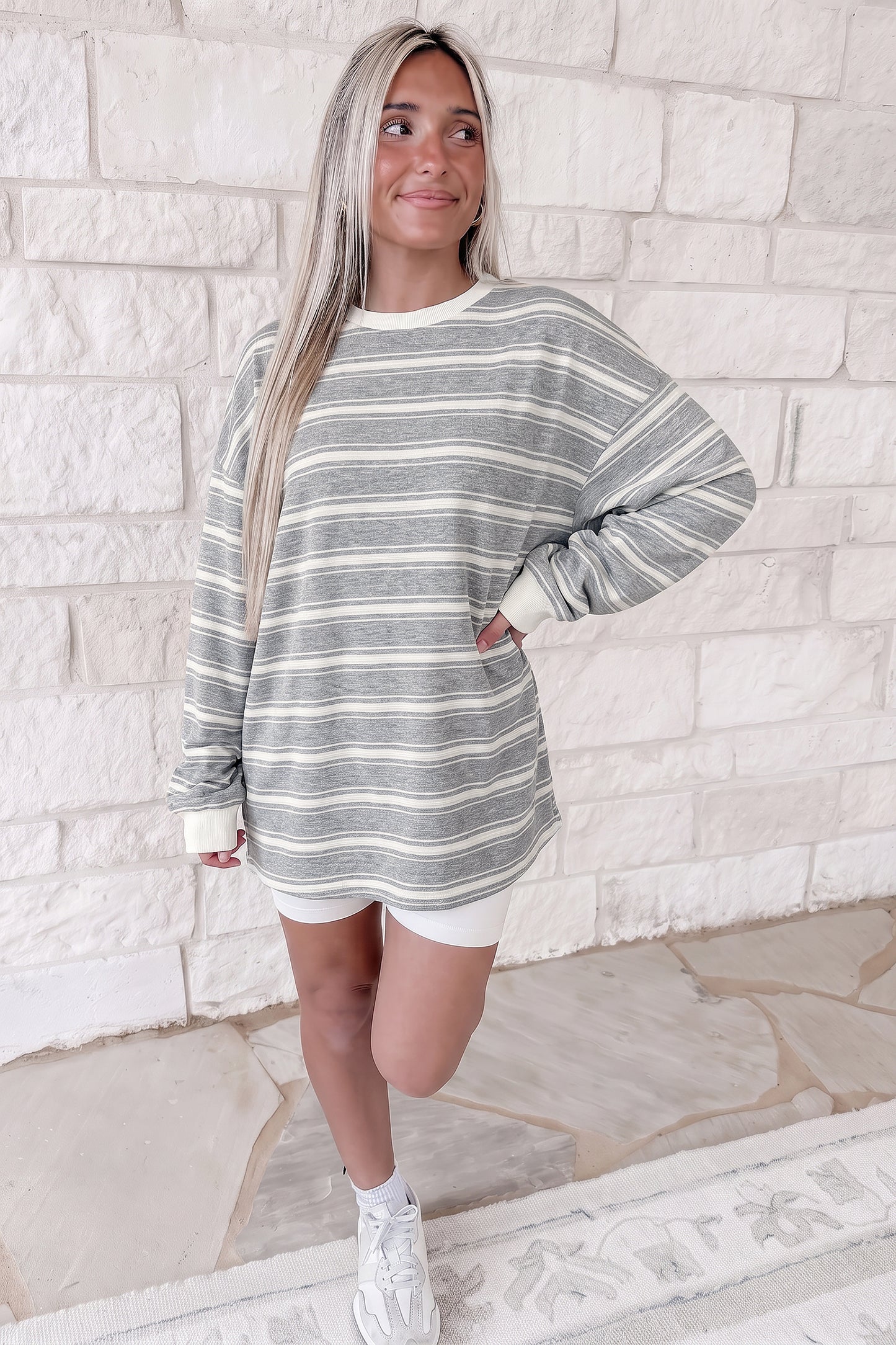 Gray Stripe Long Sleeve Tunic Top