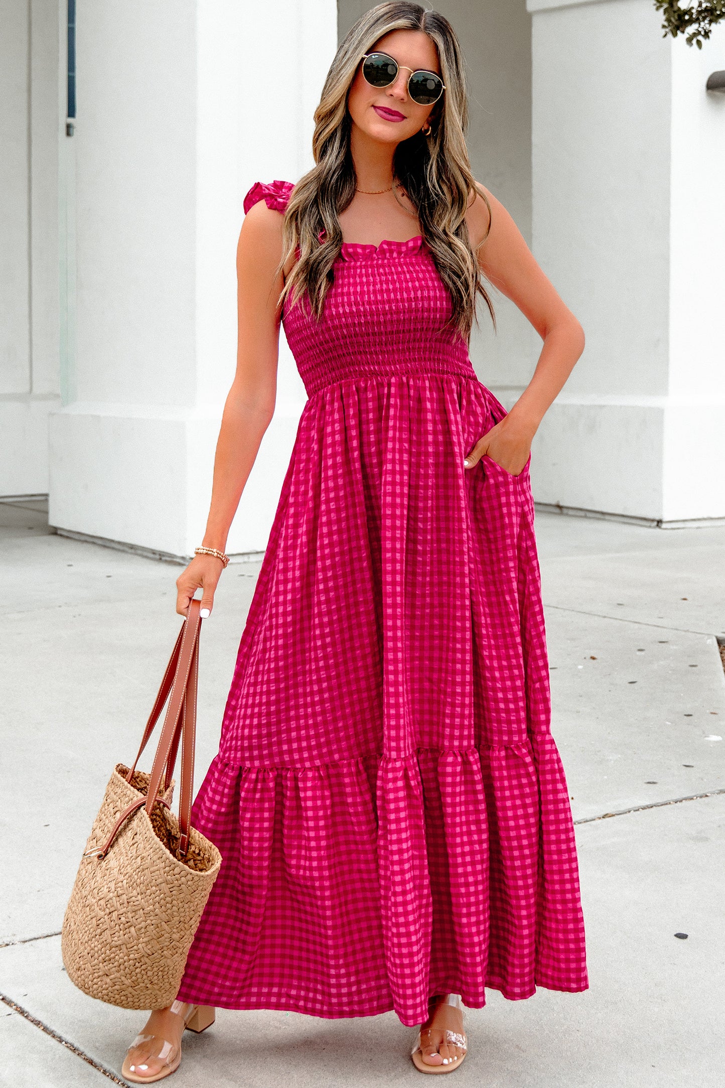 Red Plaid Maxi Dress