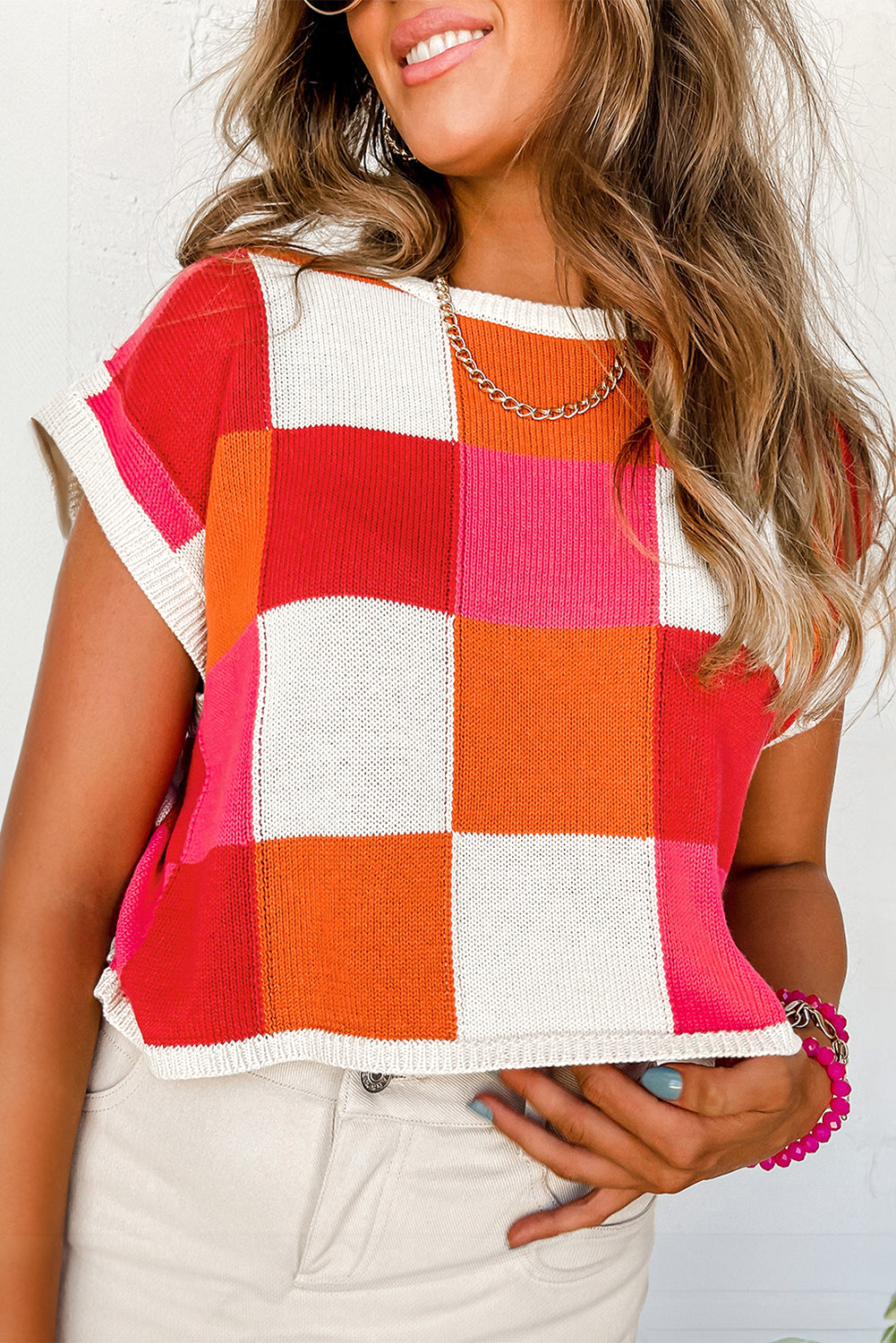 Color Block Cap Sleeve Sweater