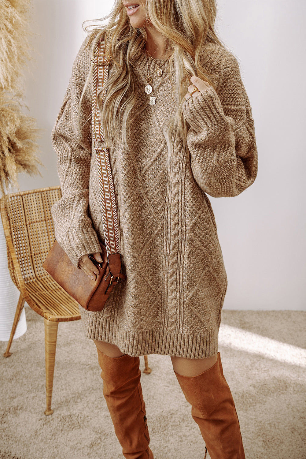 Cable Knit Drop Sweater Dress